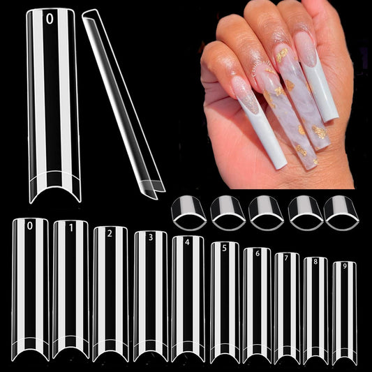 XXL No C Curve Square Nail Tips for Acrylic Nails- WOWITIS 500 Pcs 2XL Extra Long Square Flat Fake Nail Tips Clear Half Cover French Nail Tips Tapered Square Nail Tips for Women Girl with Bag