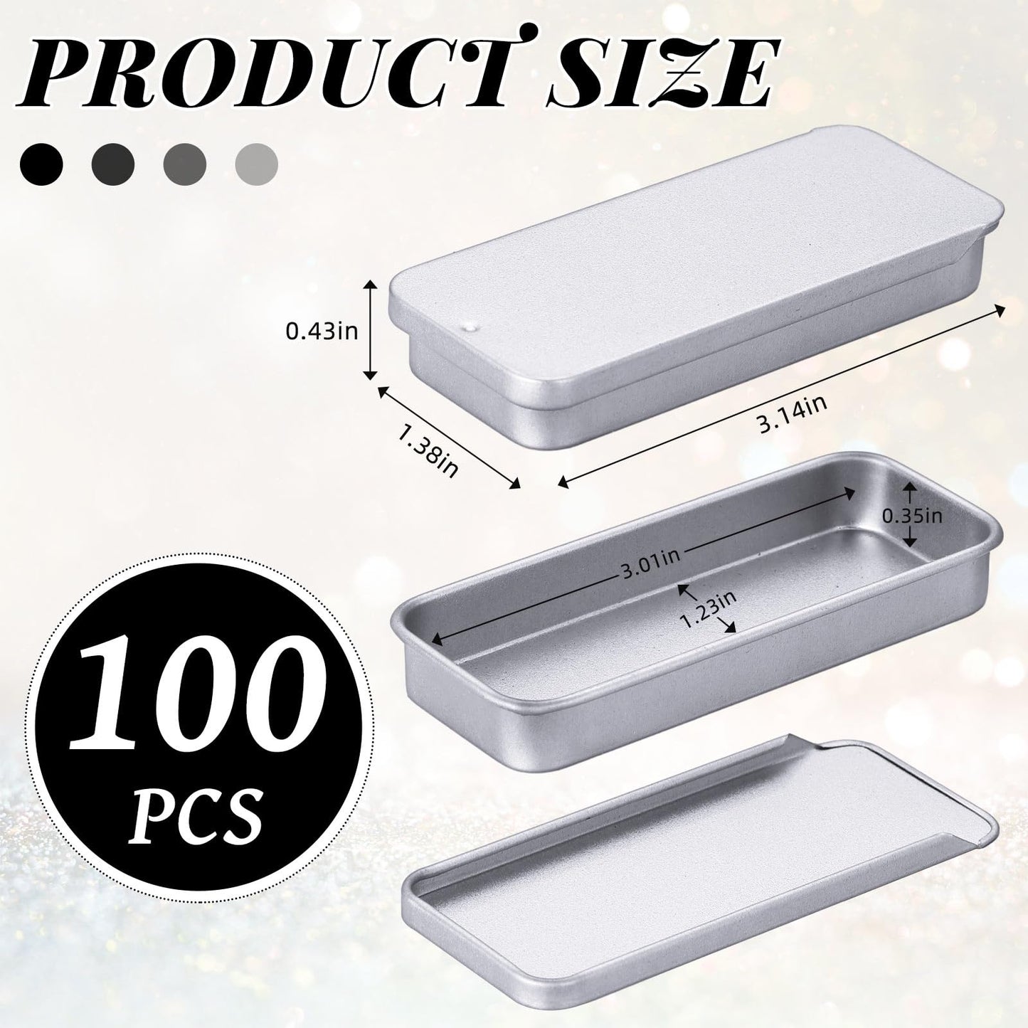 Norme 100 Pcs Slide Top Small Tin Containers Rectangular Cosmetics Metal Boxes Small Lip Balm Containers Tin Box Metal Tins with Lids for Lip Balm Jewelry Crafts Pills, 3.15 x 1.38 x 0.43" (Silver)