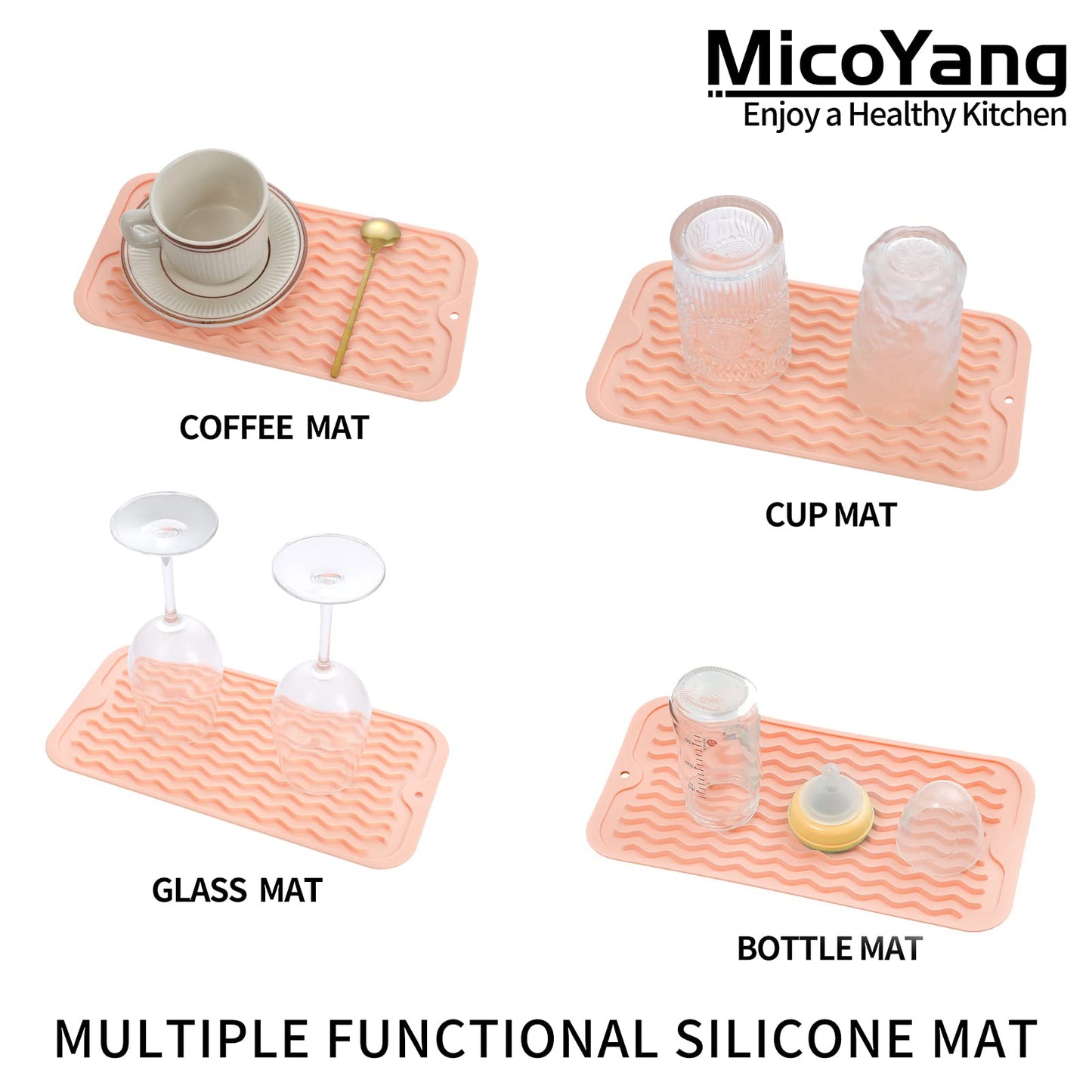 MicoYang Silicone Dish Drying Mat for Multiple Usage,Easy clean,Eco-friendly,Heat-resistant Silicone Mat for Kitchen Counter,Sink,Bar,Bottle,or Cup Pink S 12 inches x 6 inches