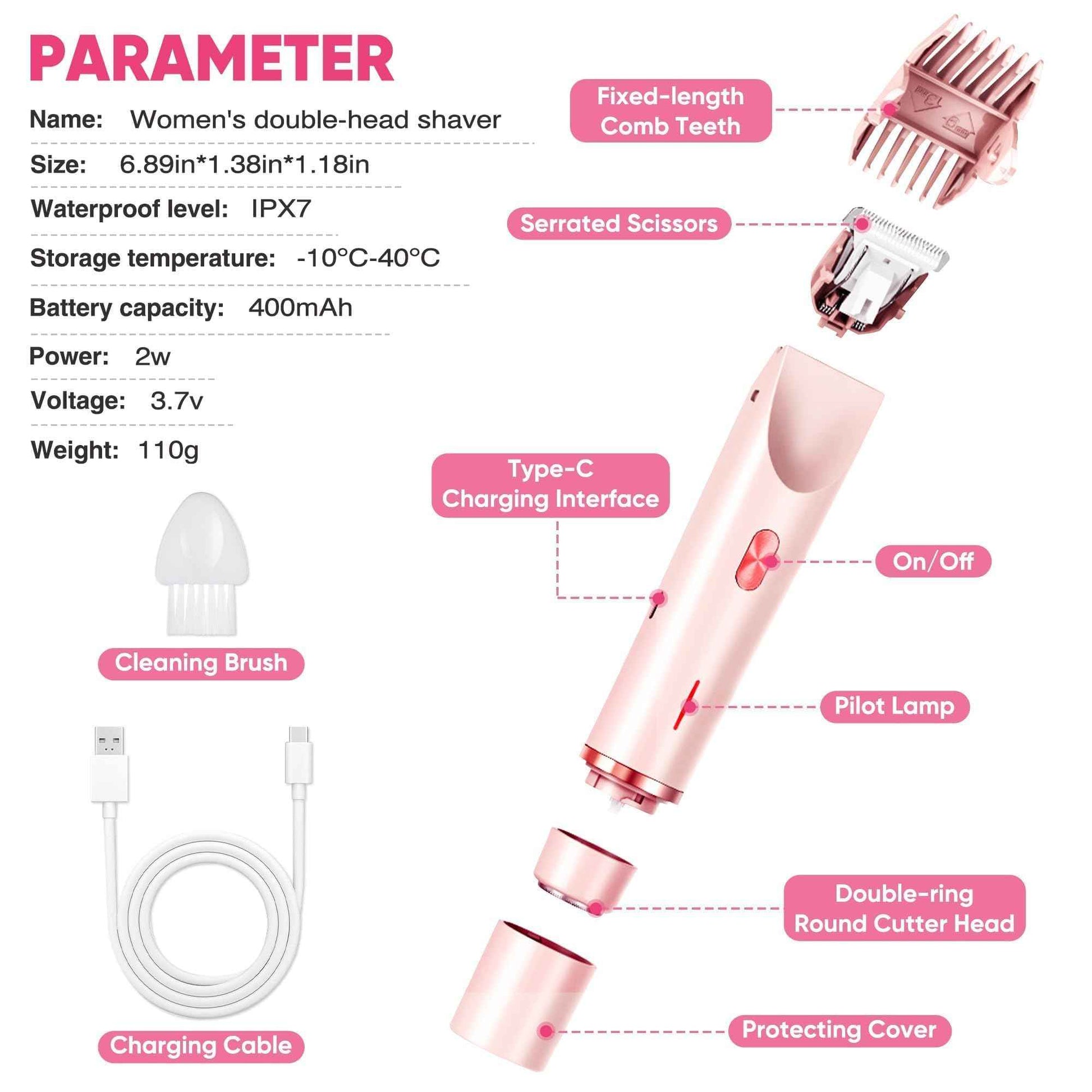 Bikini Trimmer for Women, Electric Razor & Shaver with Dual Ceramic Blades, Painless Hair Removal for Face, Body & Intimate Areas, 90min Cordless Runtime, Waterproof Travel Grooming Kit