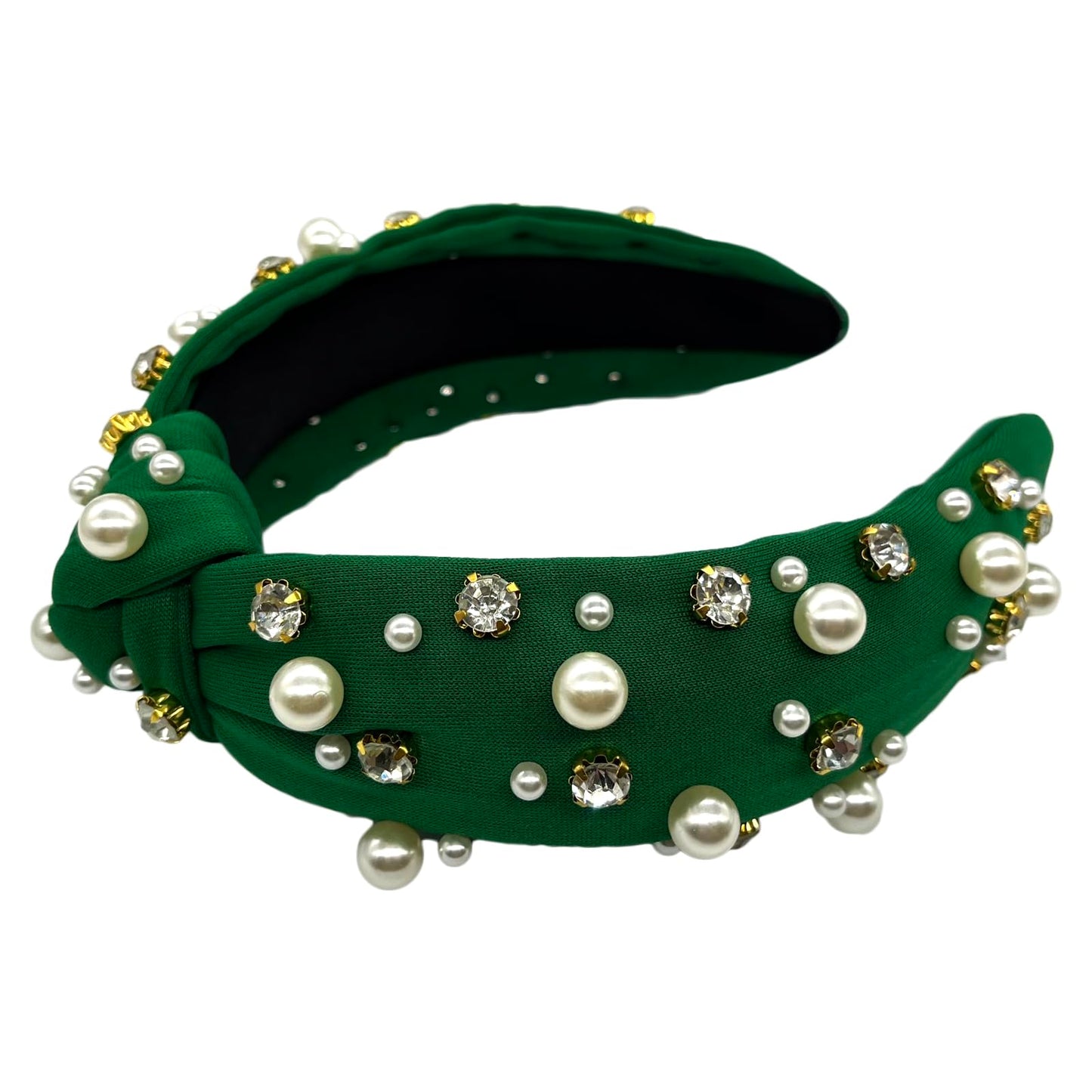 SZJULR Crystal Knotted Women Headband Pearl Luxury Red Green Hairband Wide Rhinestone Crystal Beaded Fashion Top Knot Headbands Ladies Hair Accessories for Girls