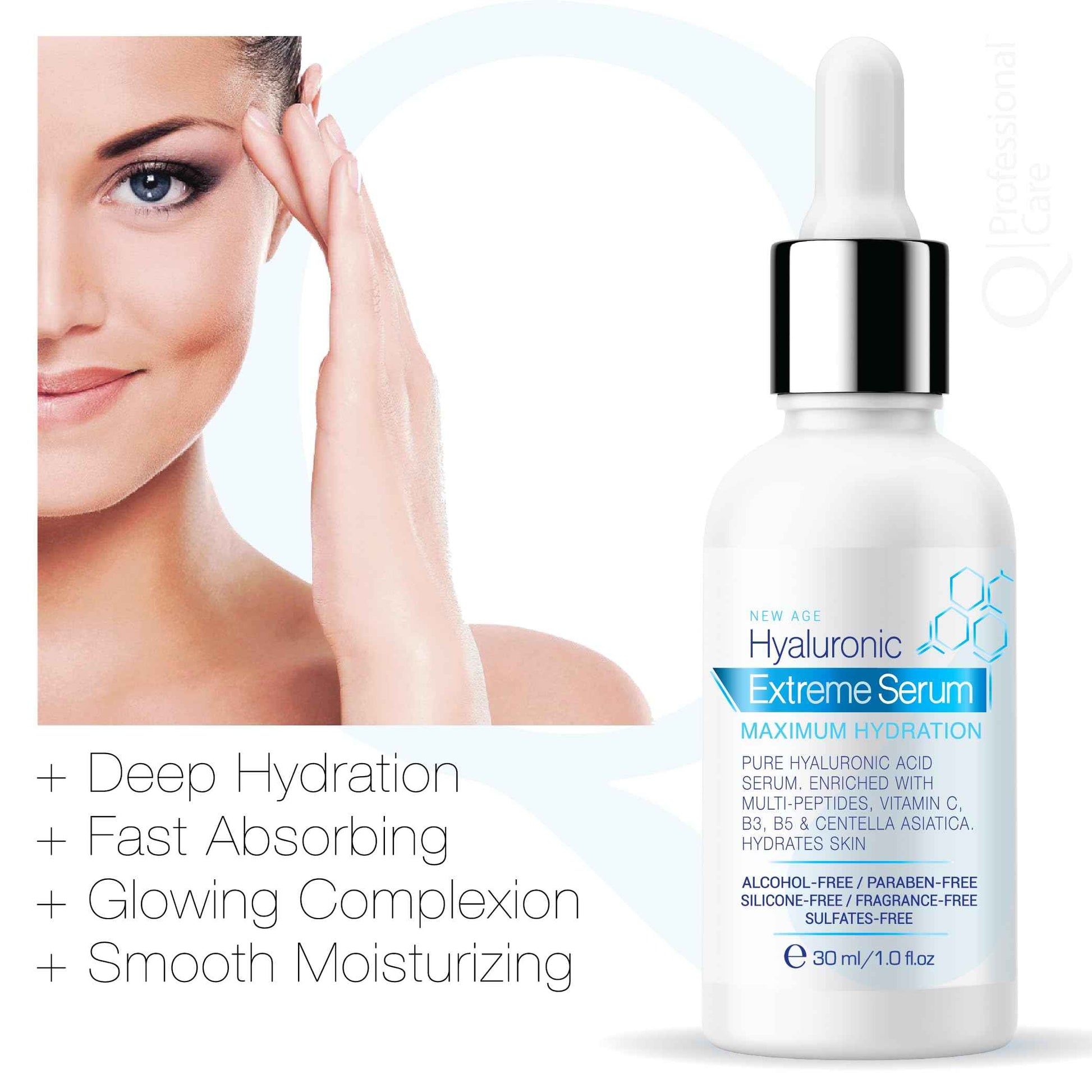 Q|Professional Care Serum for Face | Hyaluronic Acid | Vitamin C | Microneedling | HCA | Multi-Peptides, Vitamins B5, B3, Niacinamide & Centella Asiatica | Alcohol free, Fragrance-Free