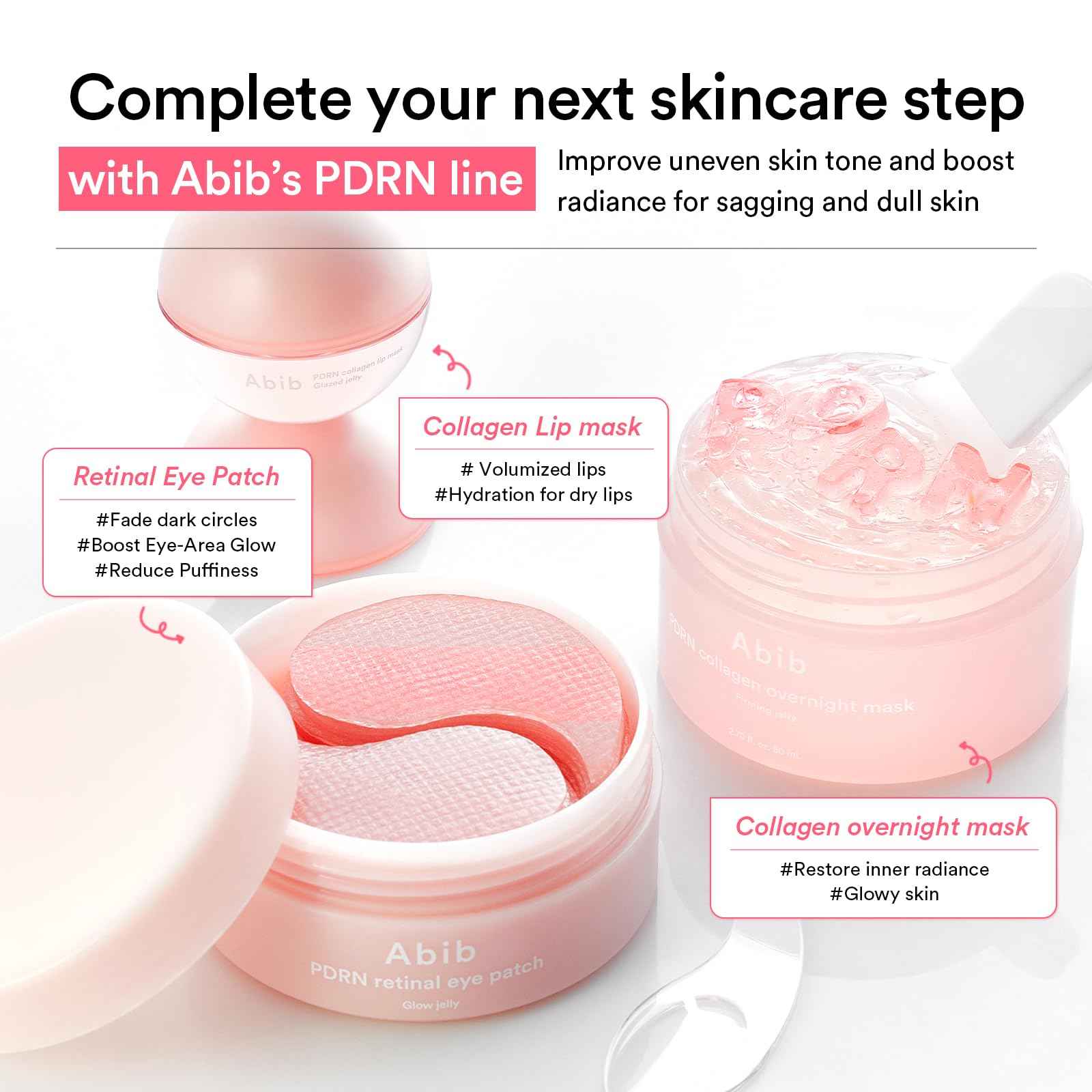 Abib Pink Me Up Pdrn 3 Step Glow Kit | Overnight Firming Jelly Mask, Korean Skincare Set for Glass Skin Routine