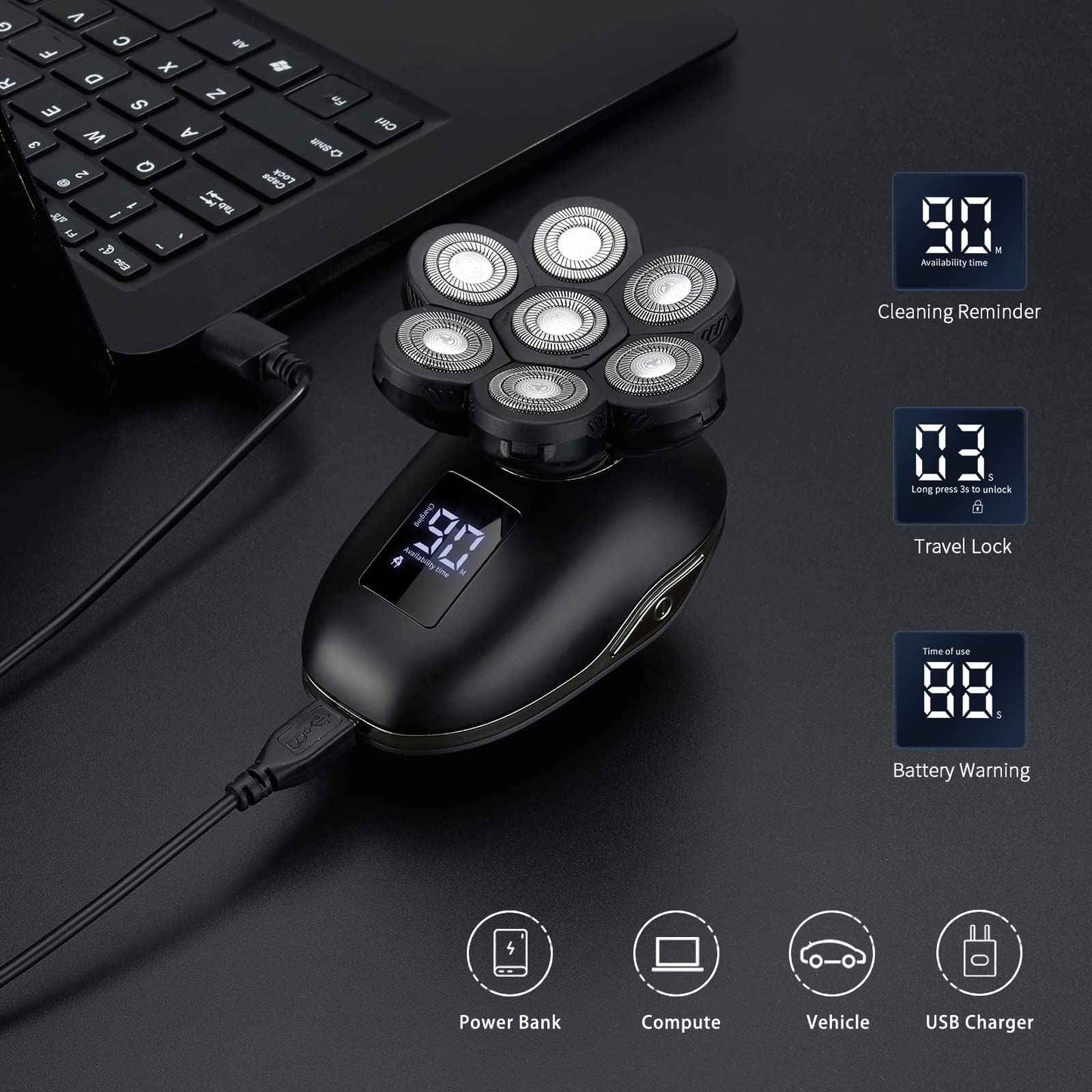 UPTARD Electric Head Shavers for Bald Men, Head Razor for Men with Nose Hair Sideburns Trimmer, LED,Travle Lock