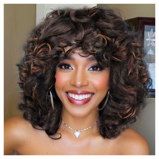 Kavsni Wig 70's Curly Wigs for Black Women Large Bouncy Fluffy and Soft Natural Looking Afro Wig 60s Wigs Gold Hoop Earring+2Wig Cap+Comb+2Beauty Blenders（1B/30）