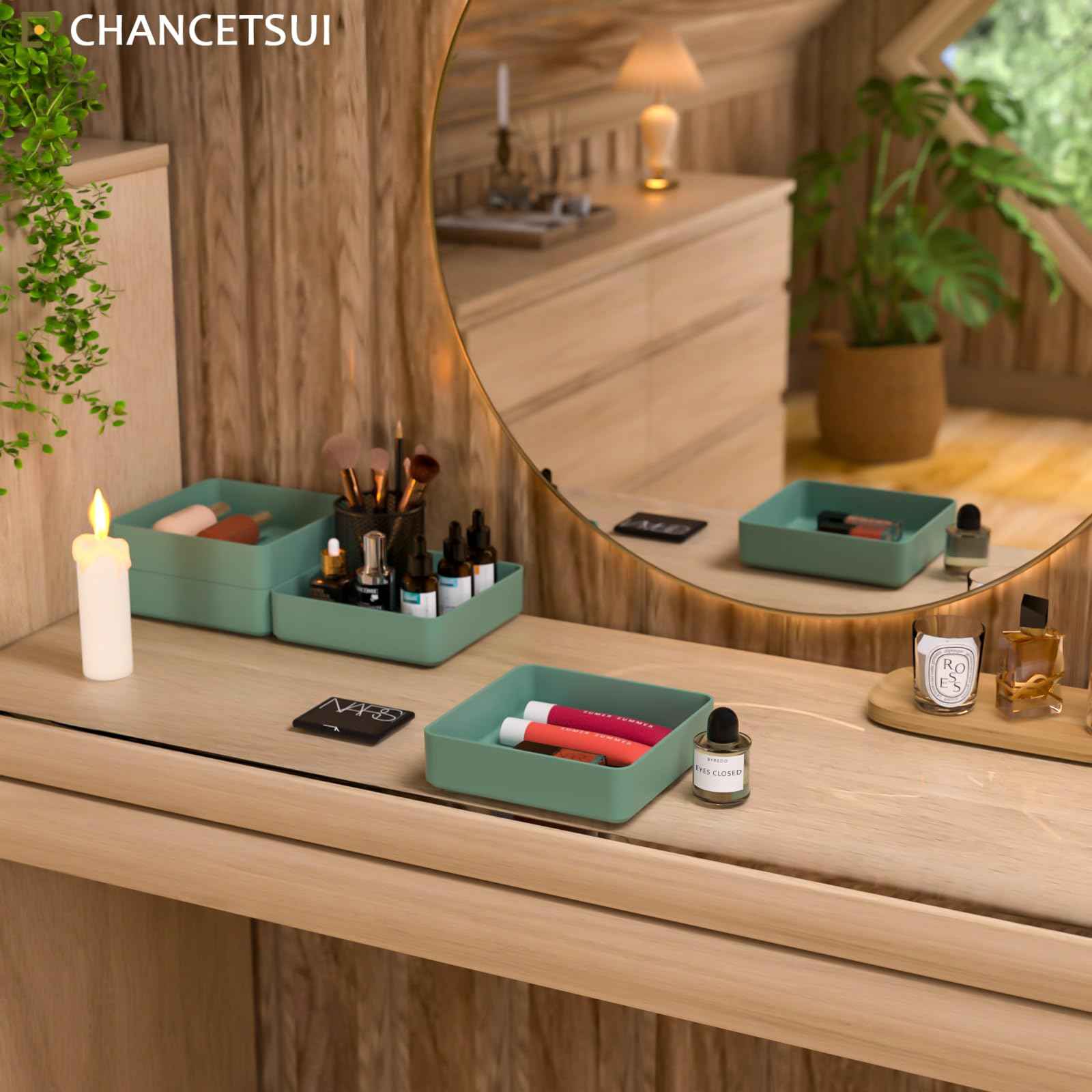 CHANCETSUI Square Makeup Countertop Organizer Holder : Stackable Vanity Trays for Bathroom Storage