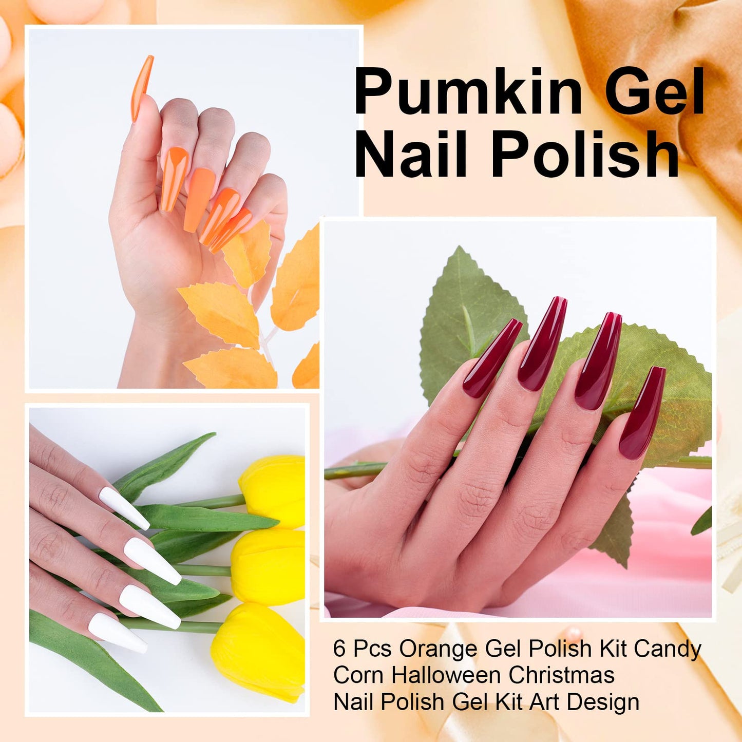 Imtiti Gel Nail Polish Set, 6 Colors Black White Red Gel Polish Kit Brown Orange Color Nail Polish Gel Soak Off Gel Nail Kit,All Seasons Nail Art Manicure DIY Salon Halloween Christmas Gift