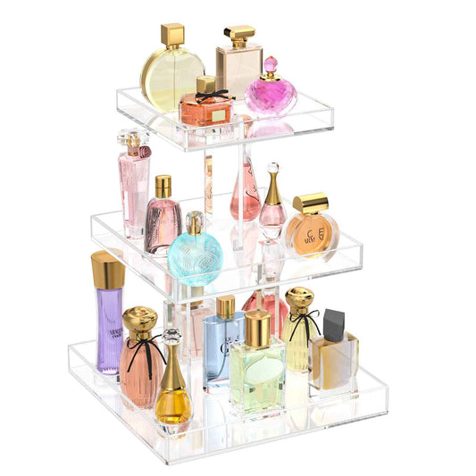 NIUBEE 3-Tier Perfume Organizer, Clear Resin, Rectangular Tray, Sturdy Design, Space Saver, Convenient Access, Easy Assembly