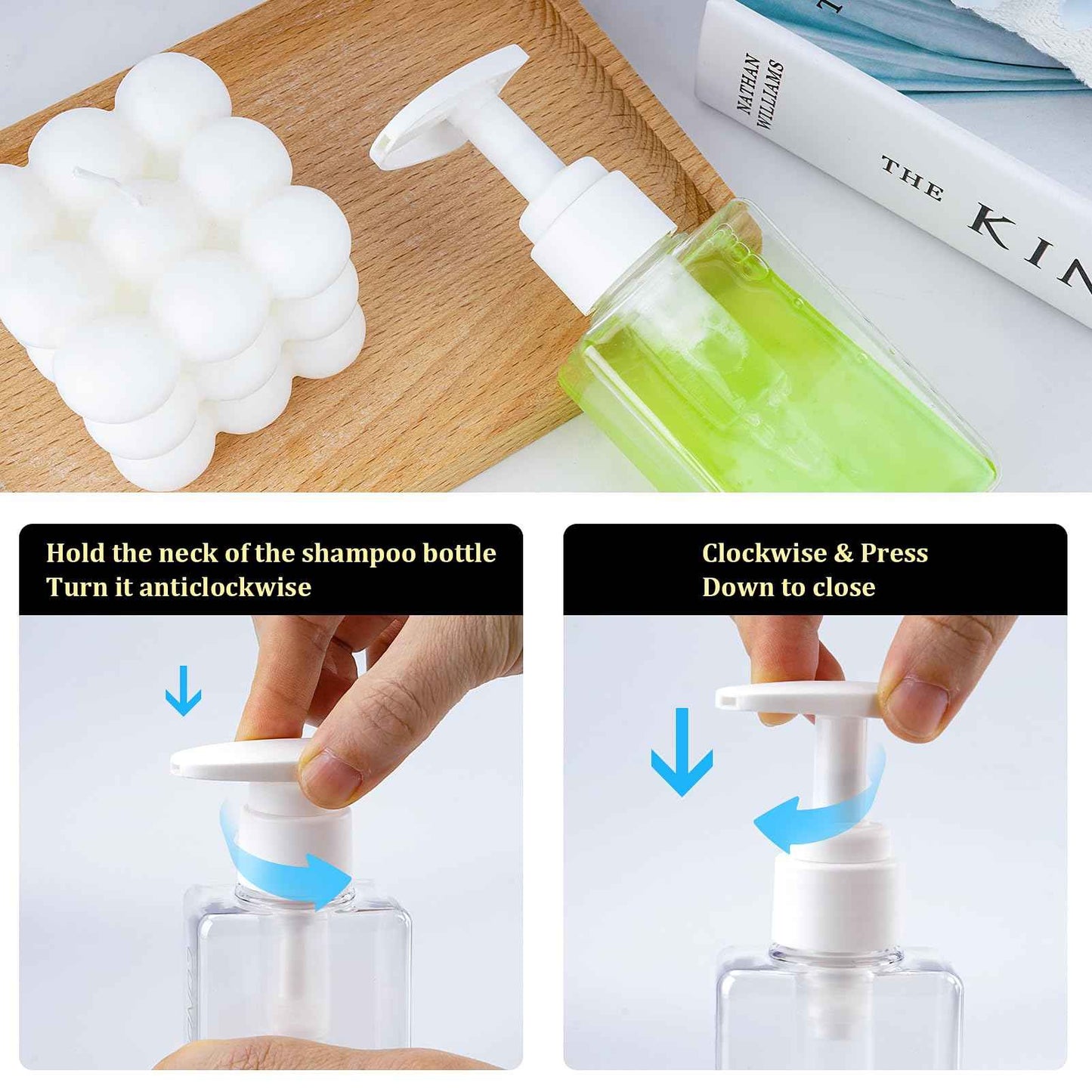 Hethyo Travel Bottles: Essential Toiletries Pack - 4x 3.7oz/110ml Empty Plastic Pump Bottles for Travel Shampoo, Conditioner & More