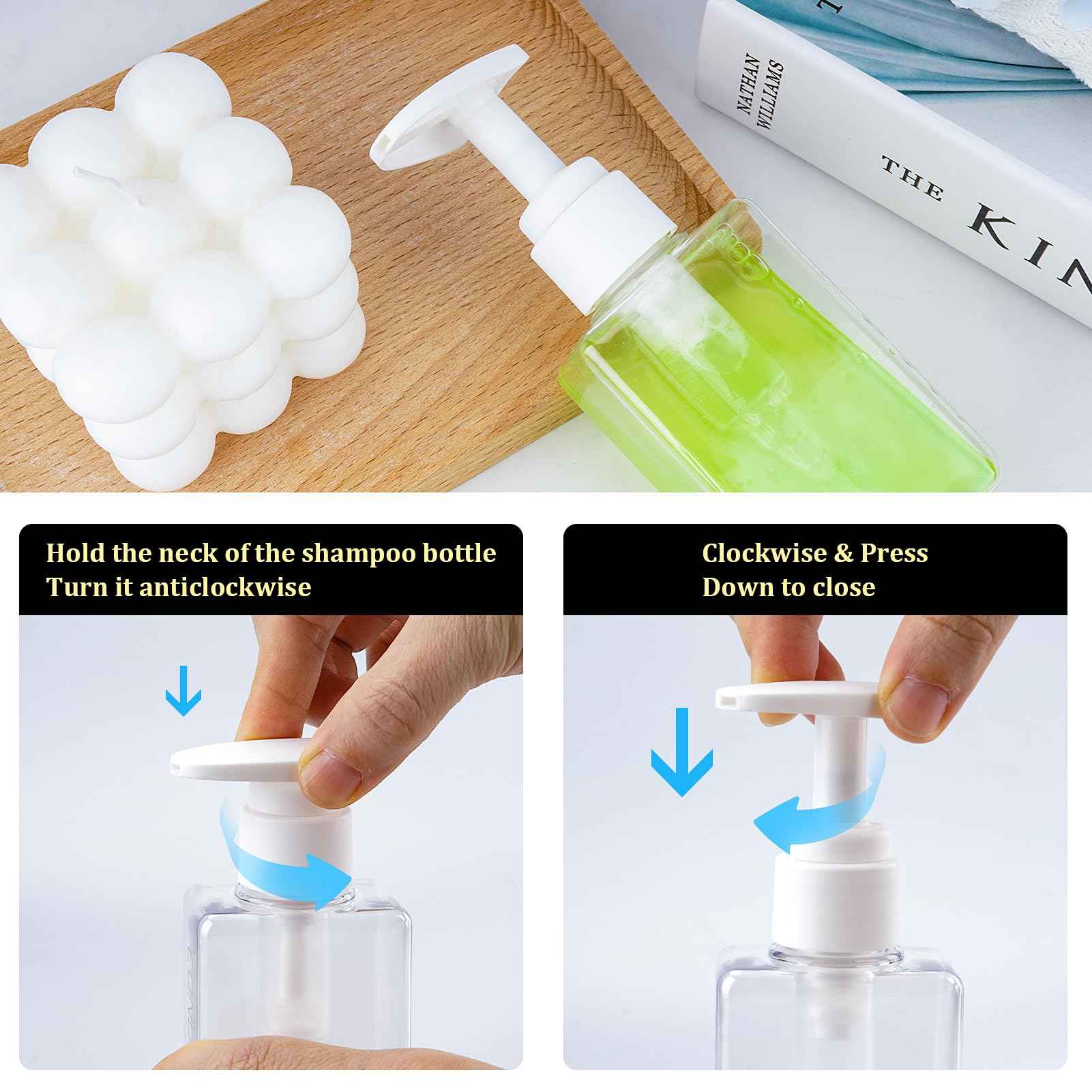 Hethyo Travel Bottles: Essential Toiletries Pack - 4x 3.7oz/110ml Empty Plastic Pump Bottles for Travel Shampoo, Conditioner & More