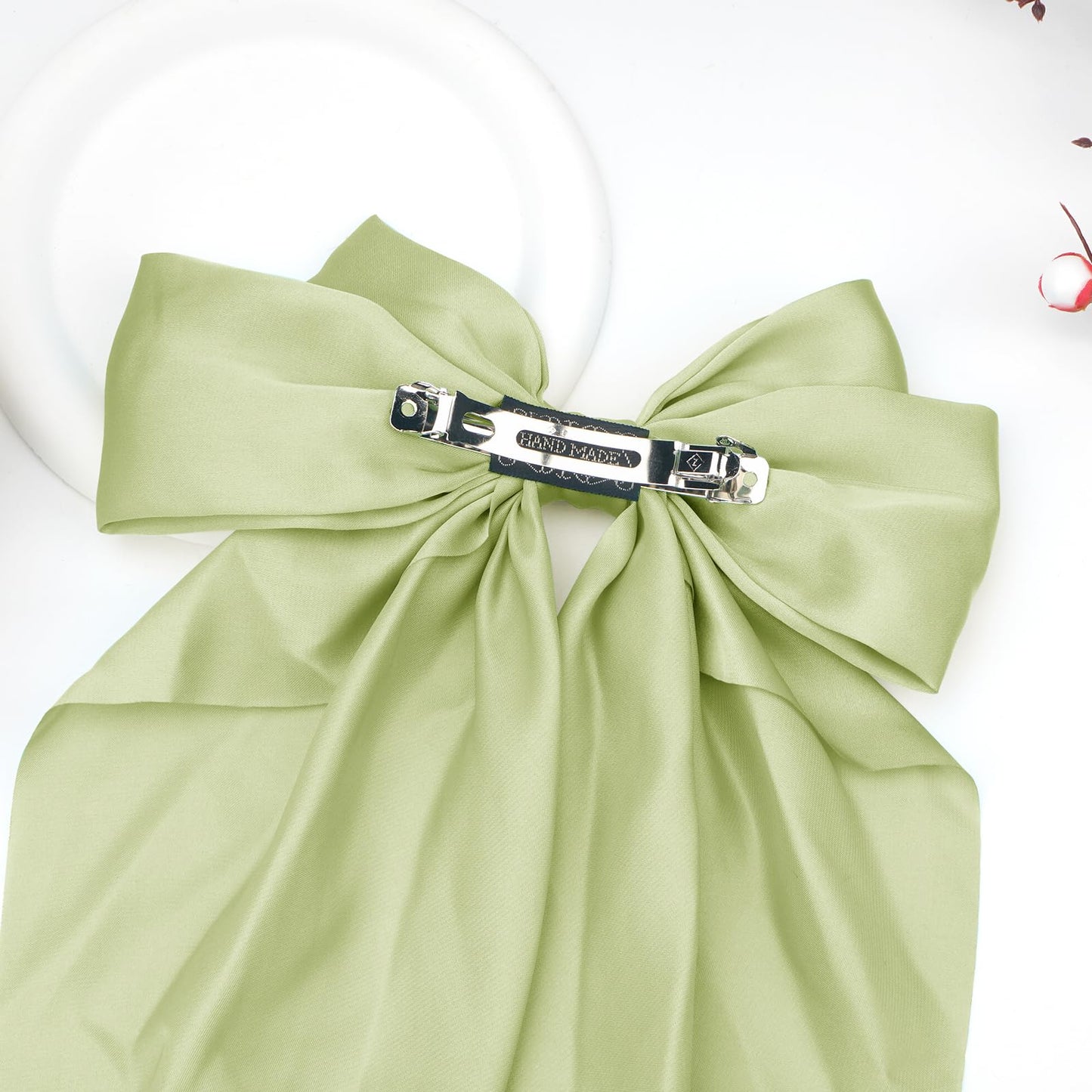 Large Hair Bows for Women Olive Green Silky Satin Hair Bow Hair Clips Long Tail Oversize Hair Ribbon Coquette Bows Hair Barrettes for Girls