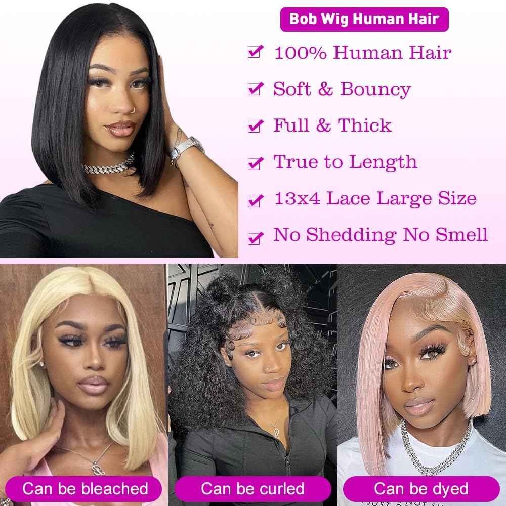 LARYNX Straight Bob Lace Front Wigs Human Hair Full 13x4 Transparent HD Lace Front Wigs Pre Plucked 180% Density Glueless Wigs Real Human Hair Wig For Women (12 Inch)