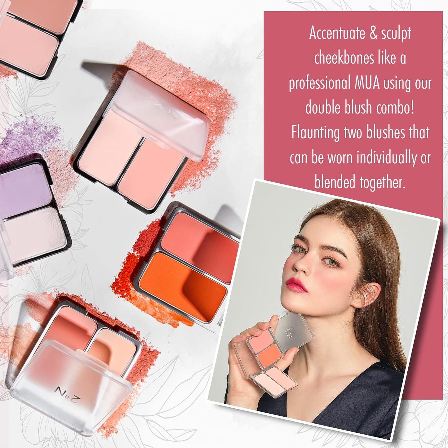 2aN Cheek Tint Blush Palette Brush – 2-in-1 Long Lasting High Pigment Powder Blushes Duo in Slim Compact – Professional Quality Cruelty Free Korean Makeup & Beauty Products for Women & Girls