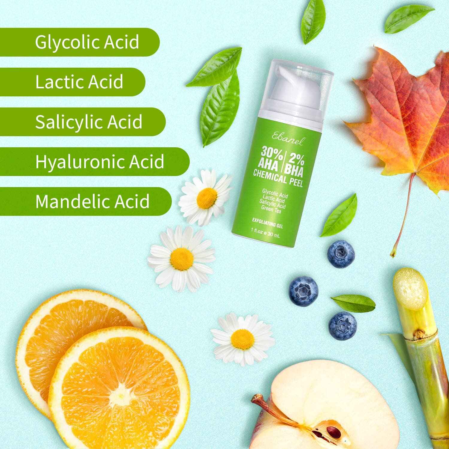 Ebanel Bundle of Gentle Exfoliating Face Scrub Peeling Gel and 30% AHA 2% BHA Chemical Peel Exfoliant Gel