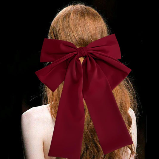 Big Bow Hair Clips Red French Silky Barrettes for Christmas, Valentine's Day, Women's Hair Accessories