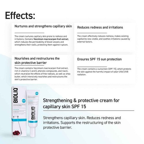 Bioliq - Dermo Strengthening & Protective Cream for Capillary Skin SPF 15 - With Vaccinium Macrocarpon Fruit Extract & Shea Butter - 30ml