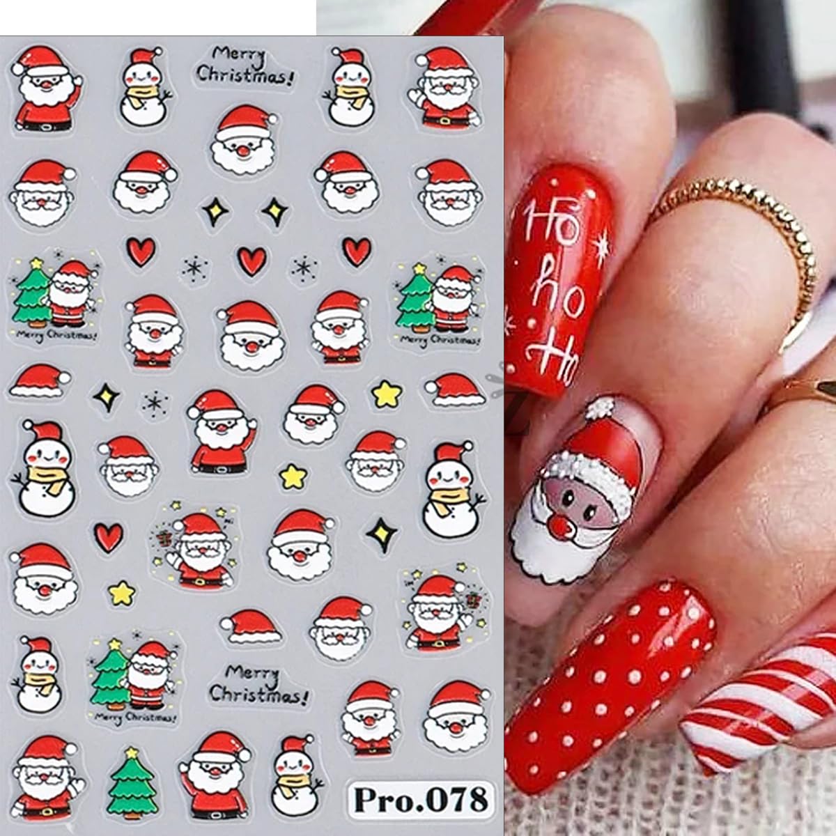 6 Sheet Christmas Nail Art Stickers Decals Self-Adhesive 3D Snowflake Santa Claus Nail Stickers Cute Christmas Nail Art Design Stickers Elk Bell Nail Decals for Women Xmas Holiday Nail Decoration Supp