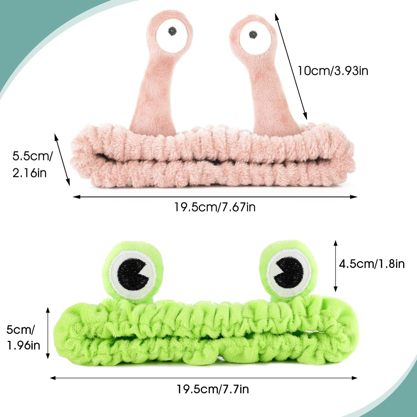 Sibba 2Pcs Face Wash Headband Frog and Snail Headband Spa Hair Bands Makeup Headbands Cartoon Cute Coral Fleece Elastic Headband Creative Hair Accessories for Shower Sports Beauty Skincare