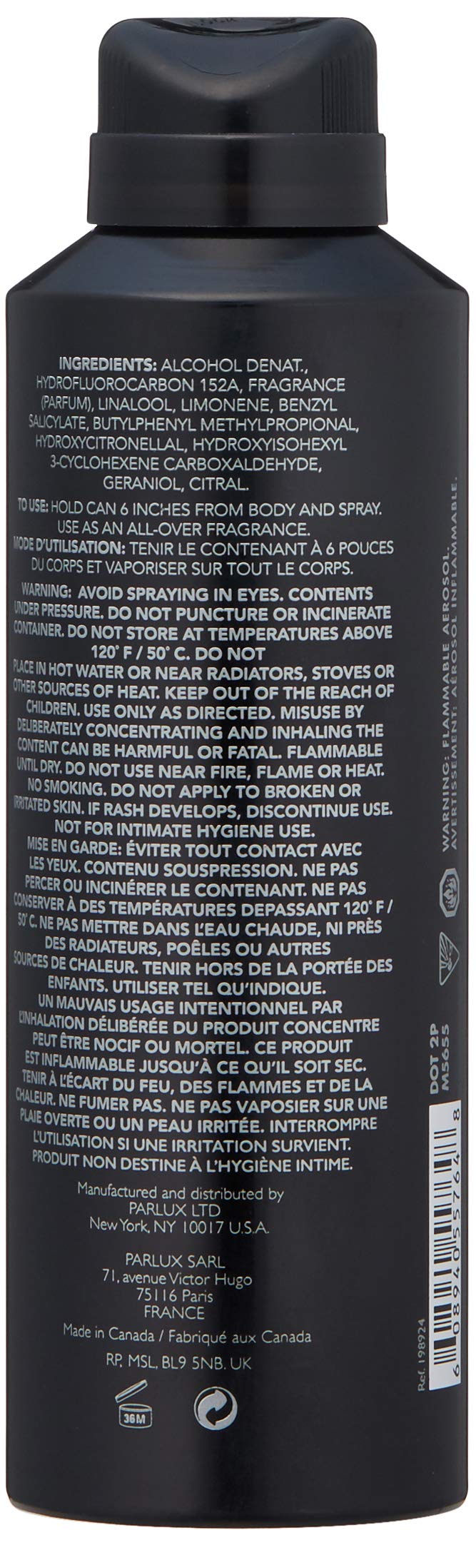 Kenneth Cole Black Body Spray Cologne for Men, 6.0 Fl. Oz. (Pack of 1)