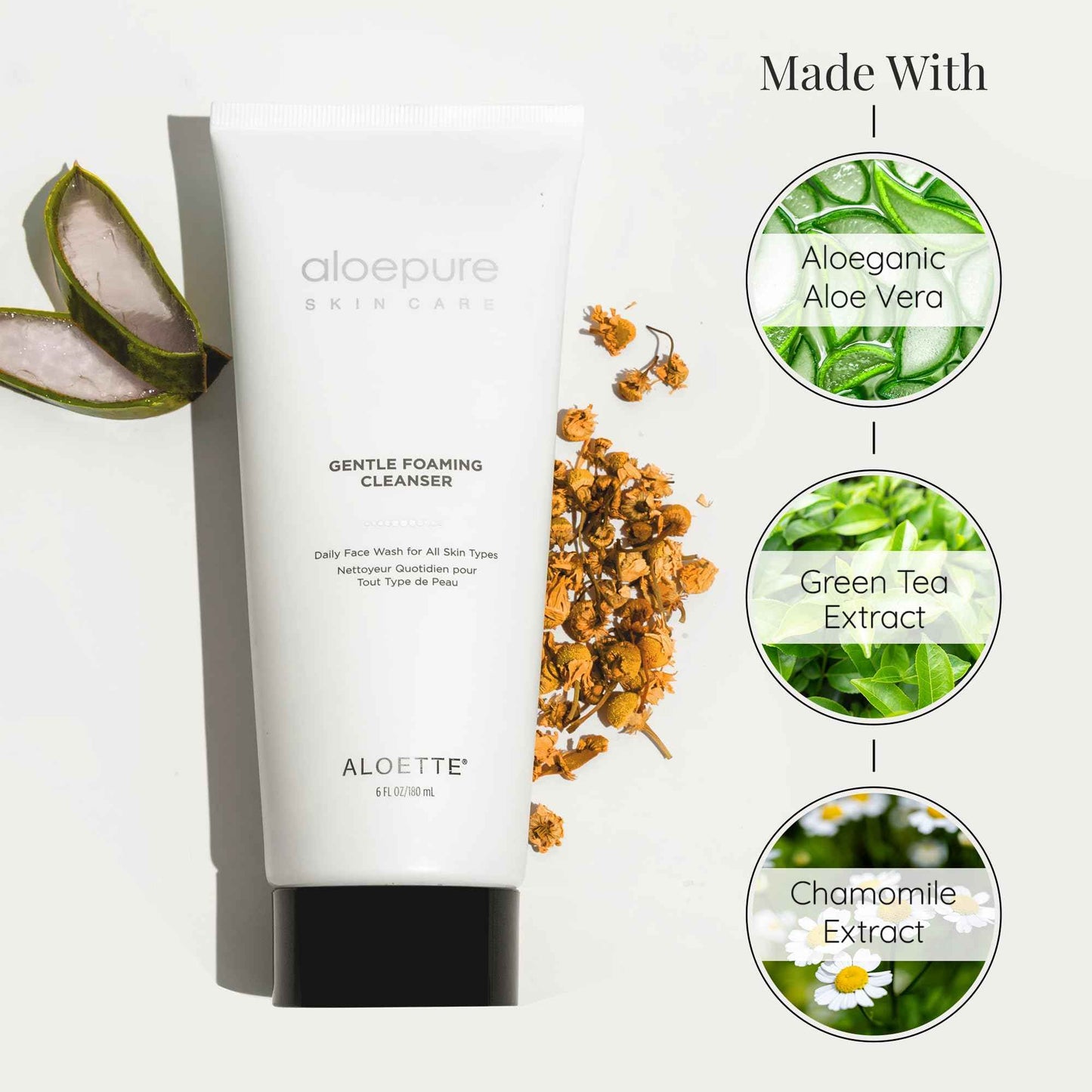 Aloette Gentle Foaming Facial Cleanser - Moisturizing Face Wash for Women & Men - Facewash Skin Cleanser Rejuvenates & Replenishes Natural Moisture, Facial Cleansing for All Skin Types - 6 Fl Oz