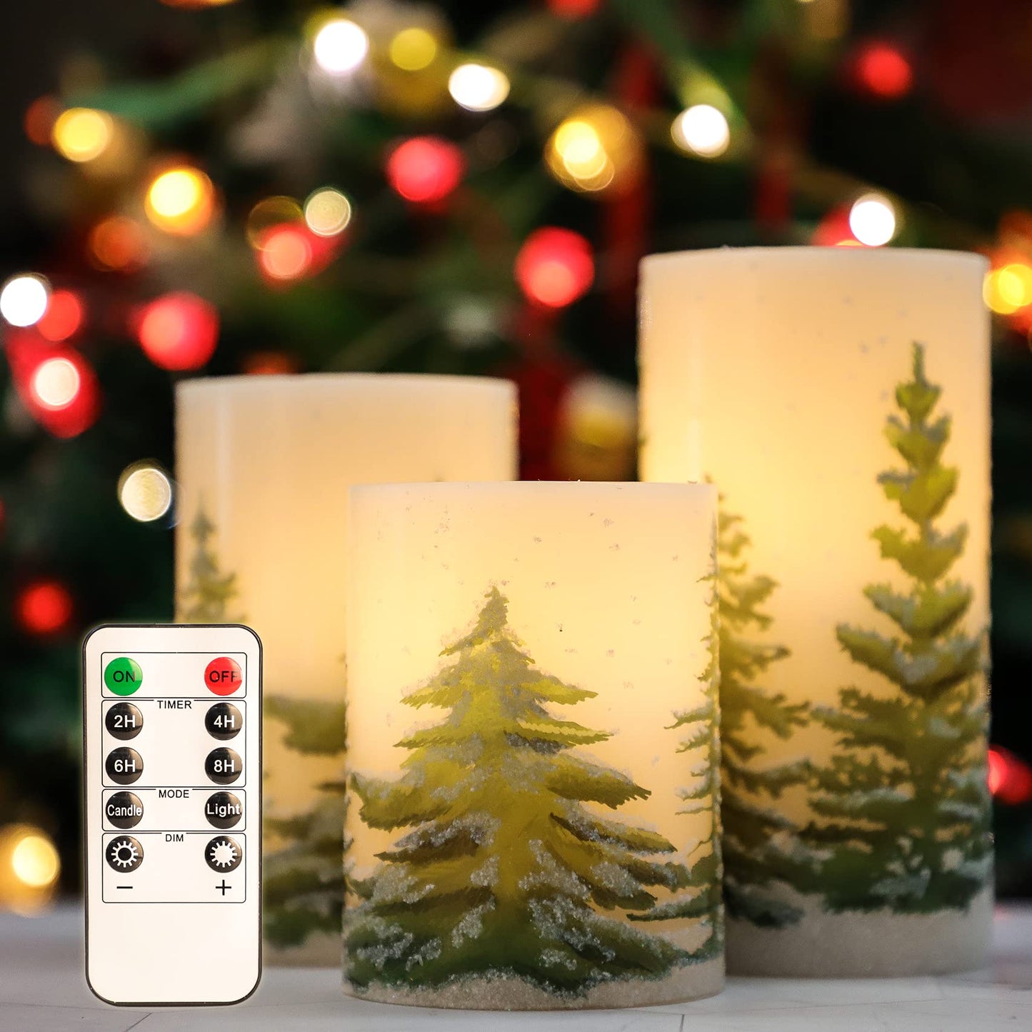 MELTONE Christmas Tree Flameless Candles with Remote Real Wax Flickering Battery Operated Candles - Home Party Fall Holiday Xmas Decorations - Set of 3