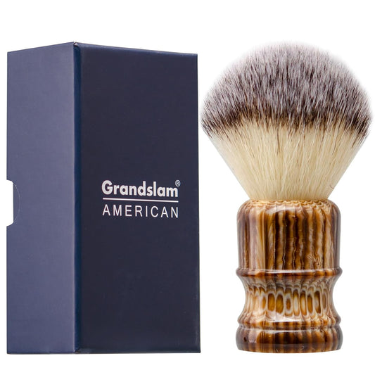 Grandslam Shaving Brush with Synthetic Hair, Cruelty-Free Shaving Cream Brush for Men, 100% Solid Resin Handle, Gently Exfoliates The Skin, 24mm Knot (Imitation rhinoceros horn)