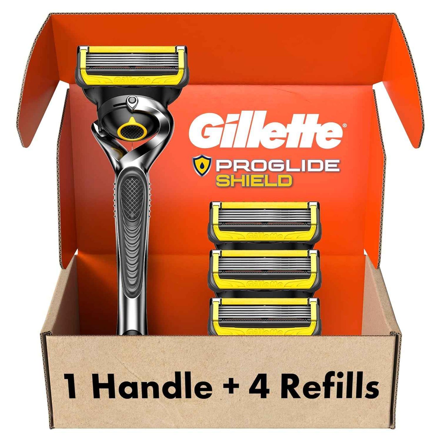 Gillette ProGlide Shield Men's Razor, 5 Bladed Razor, with Precision Trimmer, Comfortglide Lubrication, Glide and Comfort, Handle + 4 Blade Refills, Holiday Gifts for Men