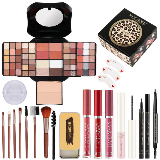 All in One Makeup Kit for Women, Includes 54 Color Eyeshadow Palette, Eyeliner, Mascara, Makeup Brushes, Liquid Lipstick, Eyebrow Soap (013-black)