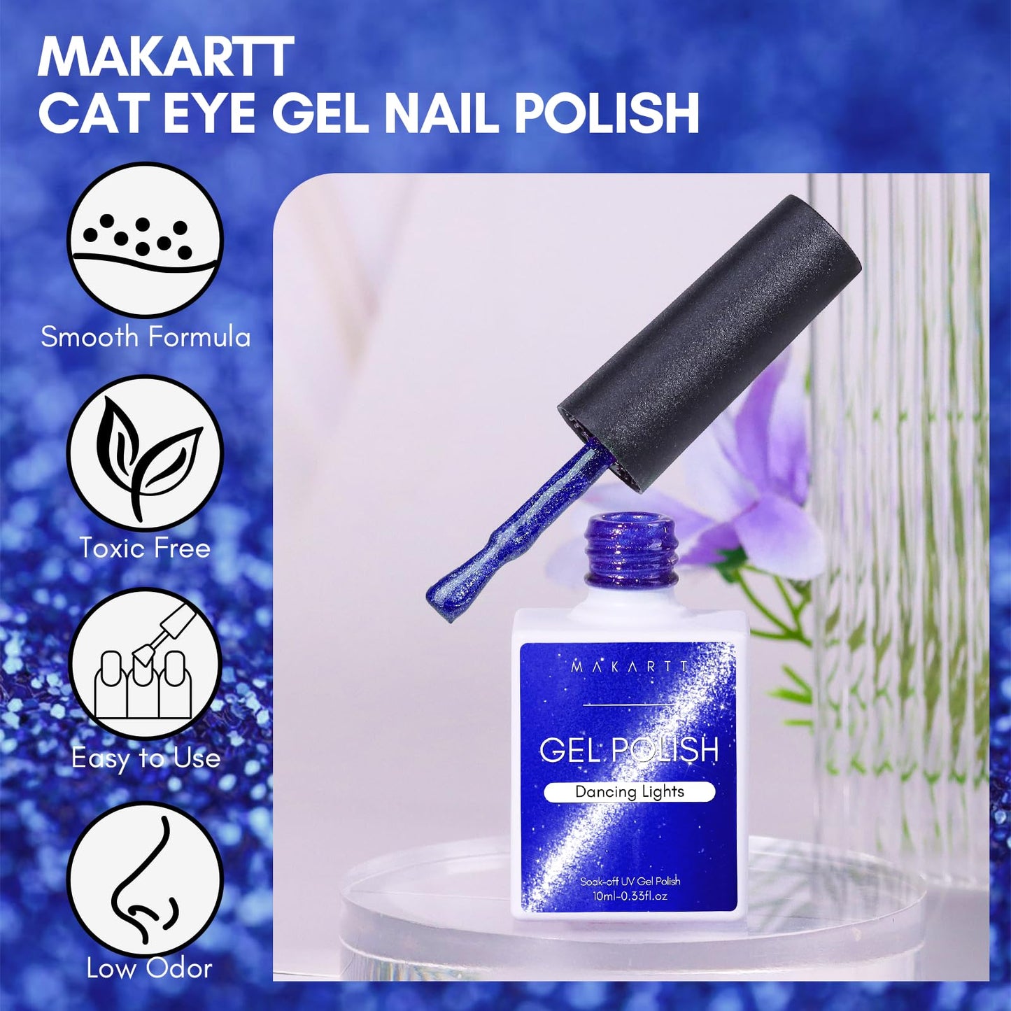 Makartt Cat Eye Gel Nail Polish - 10ML Reflective Glitter Gel Polish with Cat Eye Magnet for Nails Temperature Changing Magnetic Nail Polish Gel UV LED DIY Nail Art Salon Home Gift(Dancing Lights)