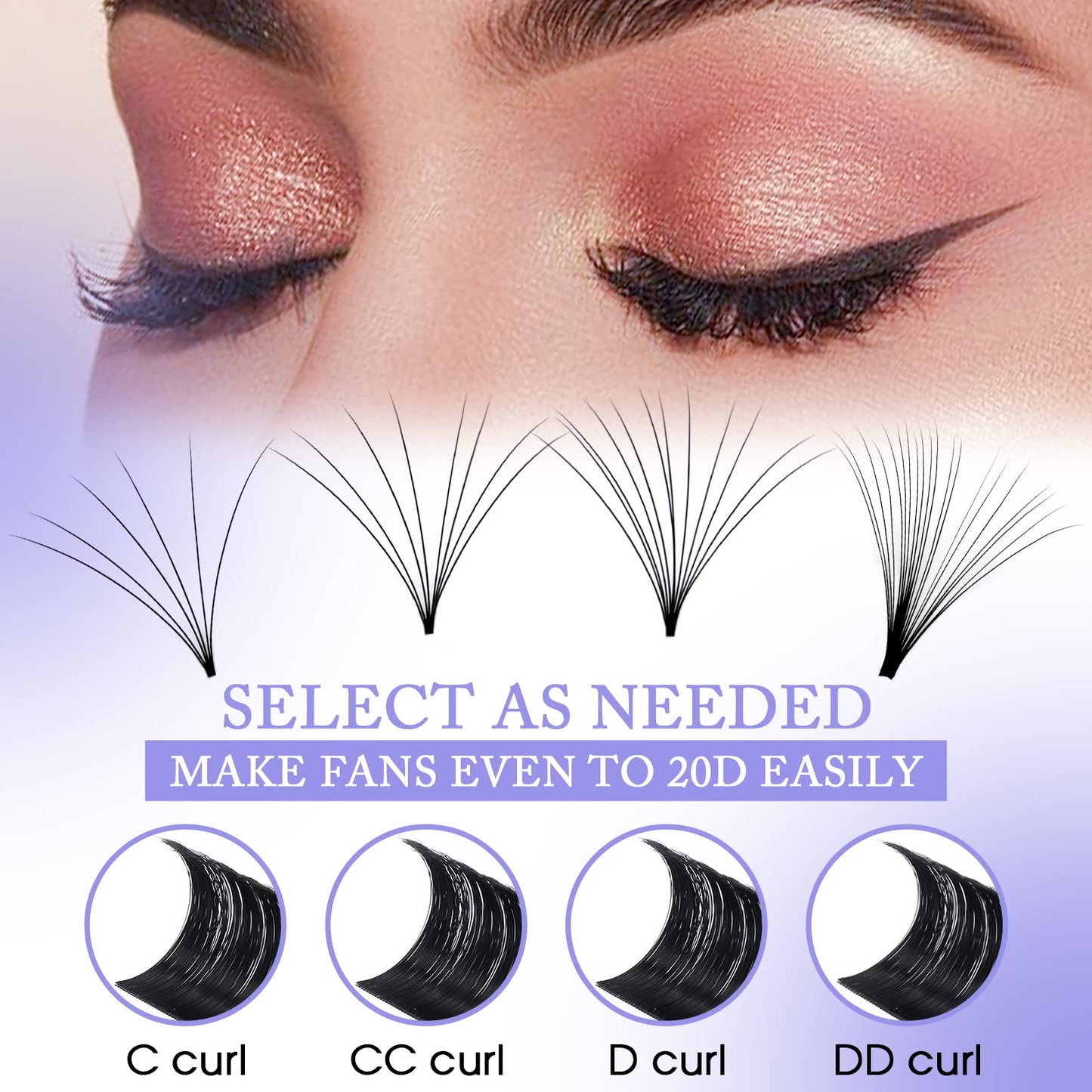 Volume Eyelash Extension 0.05 D Curl 18-24mm Mixed Easy Fan Rapid Blooming Lashes 3D 4D 6D 10D 20D Lash Extensions By WENDY LASHES(0.05D, 18-24mm)