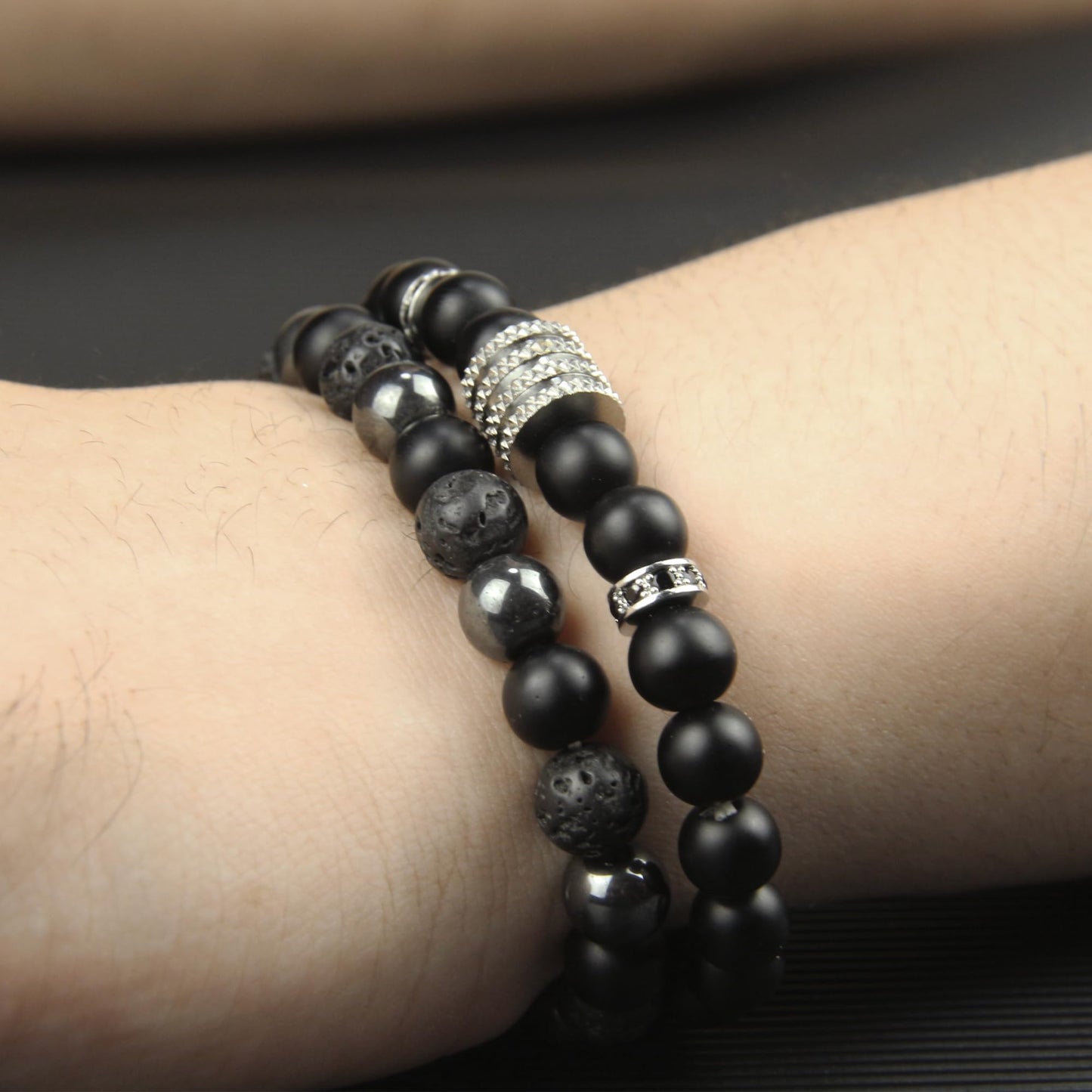 Black Obsidian Bracelet - Stainless Steel Bracelet - Tourmaline Beaded Bracelets, 8MM Black Onyx Hematite Lava Stone Beads Triple Protection Bracelet for Men Women Gifts