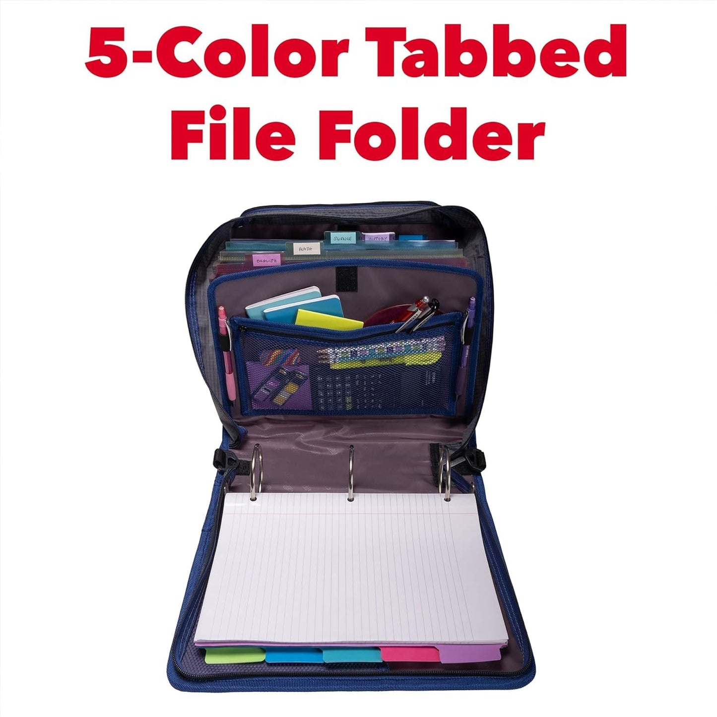 Case-it The Mighty Zip Tab Zipper Binder - 3 Inch O-Rings - 5 Color Tab Expanding File Folder - Multiple Pockets - 600 Sheet Capacity - Comes with Shoulder Strap - Aqua Iridescent Pastel D-146-P