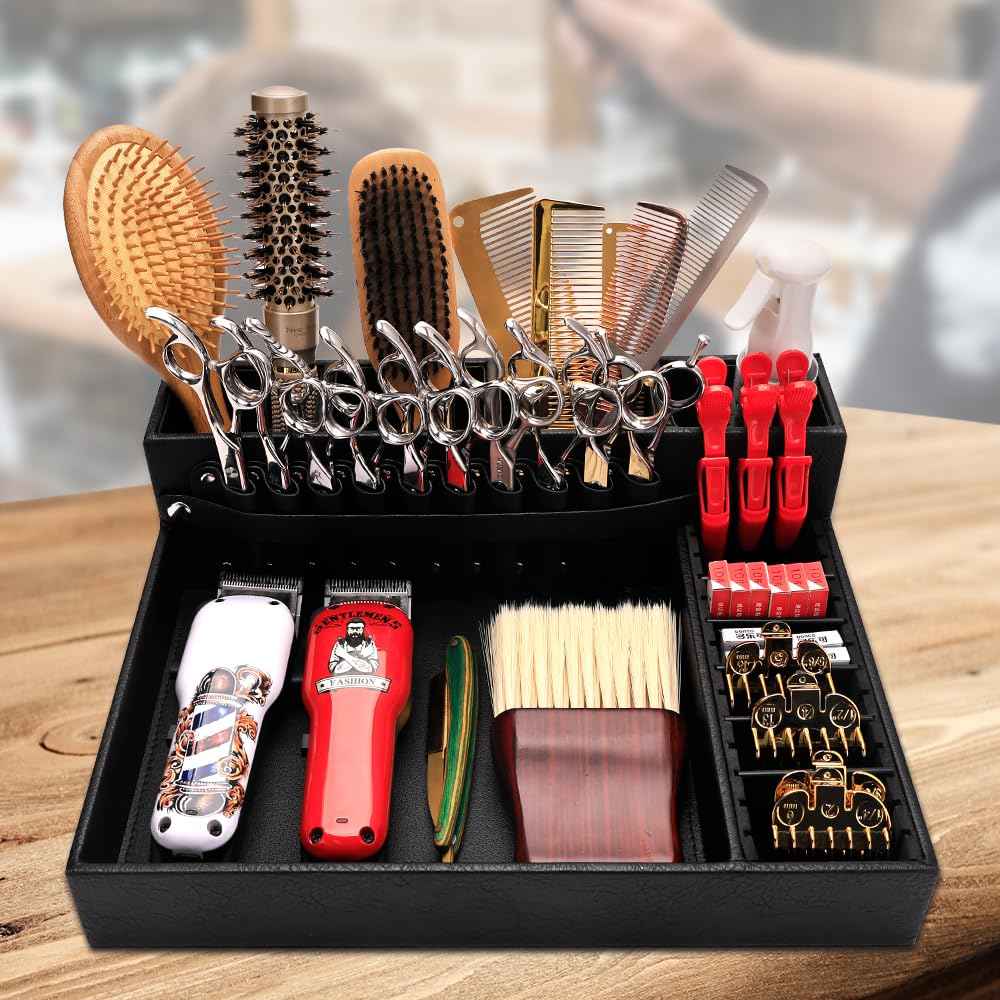 Barber Storage Box,Hairdressing Tool Holder, Multifunctional Detachable Large Storage Box, Shear Holder PU Leather Salon Scissors Holder, Hair Cutting Tools Storage Case for Barber Accessories(Large)