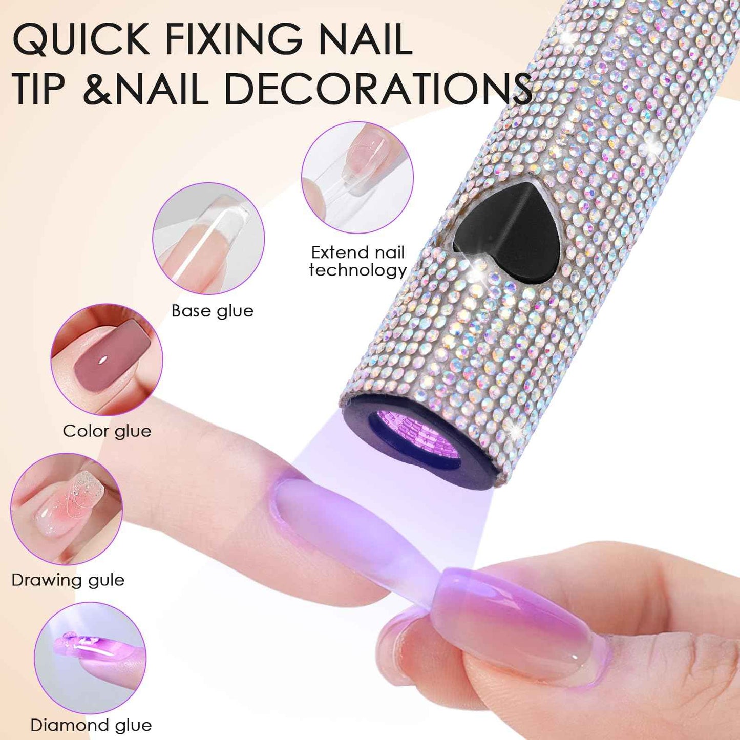 Linssy 10W Handheld UV Light for Gel Nails Mini Nail Lamp with USB Rechargeable Flash Cure Lamp, 3D Nail Art & Home Use (Diamond)