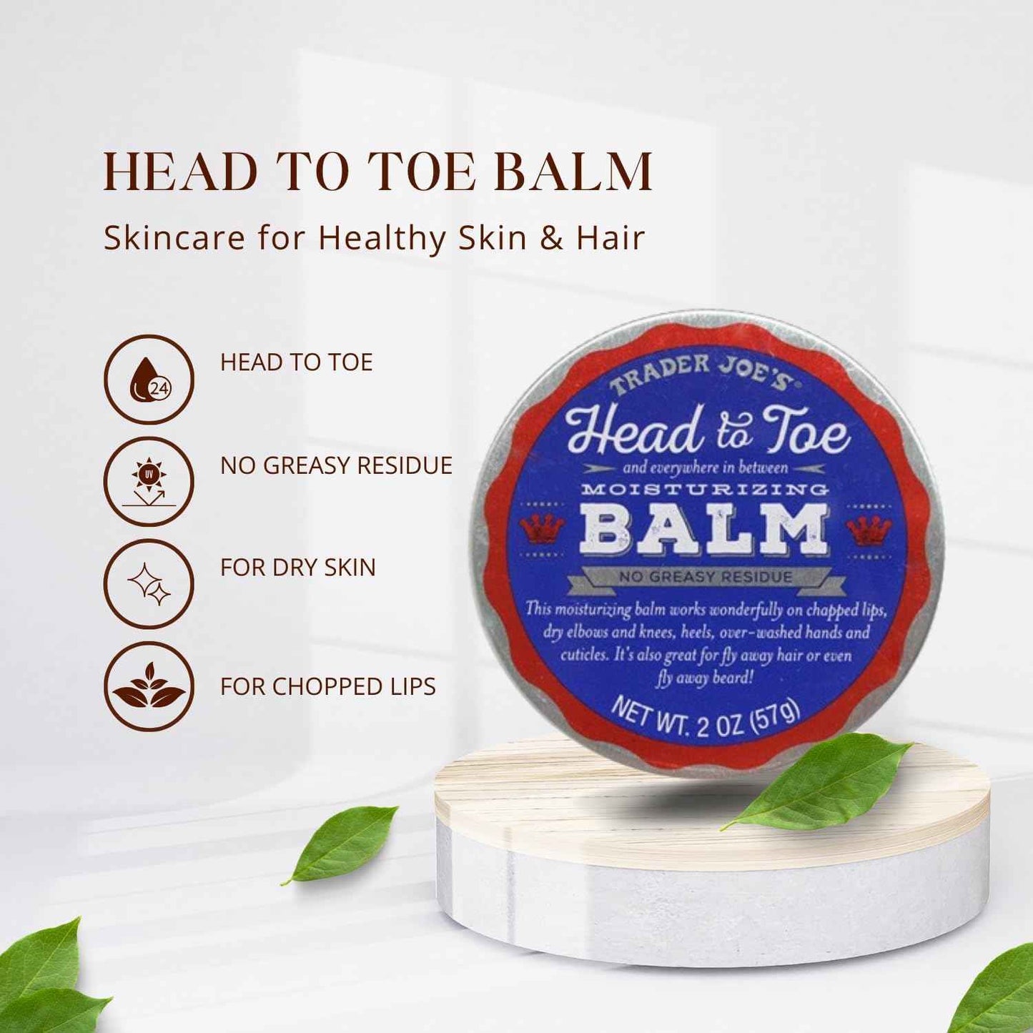 Trader Joe's Head to Toe Moisturizing Balm and Beard Balm 2 Ounce, 3-Pack