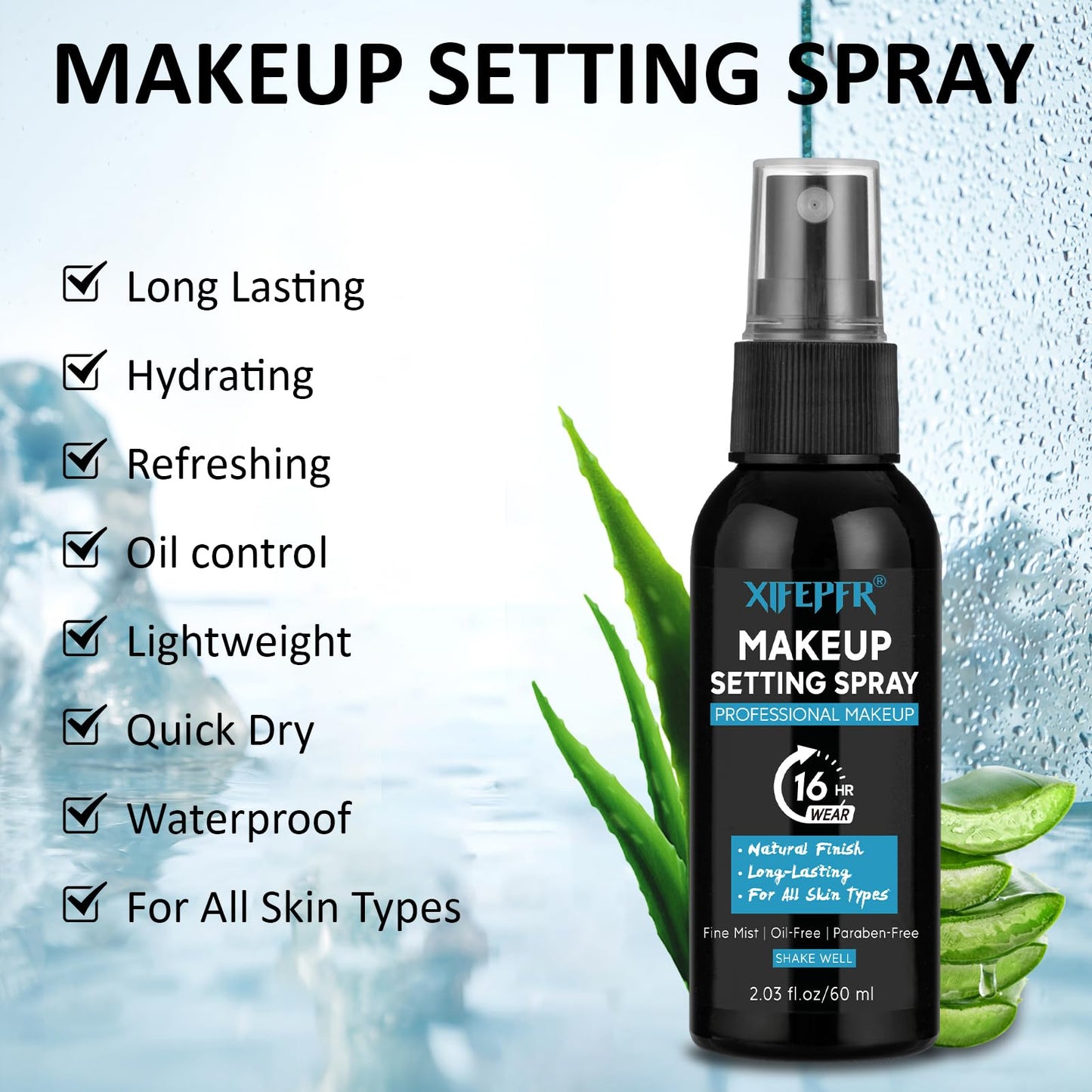 XIFEPFR Makeup Setting Spray, 2.03 Fl Oz Matte Finishing Spray, Long Lasting, Hydrating & Refreshing Ultra Fine Setting Mist, Oil Control Quick Drying Formula for All Skin Type, Vegan & Cruelty-free