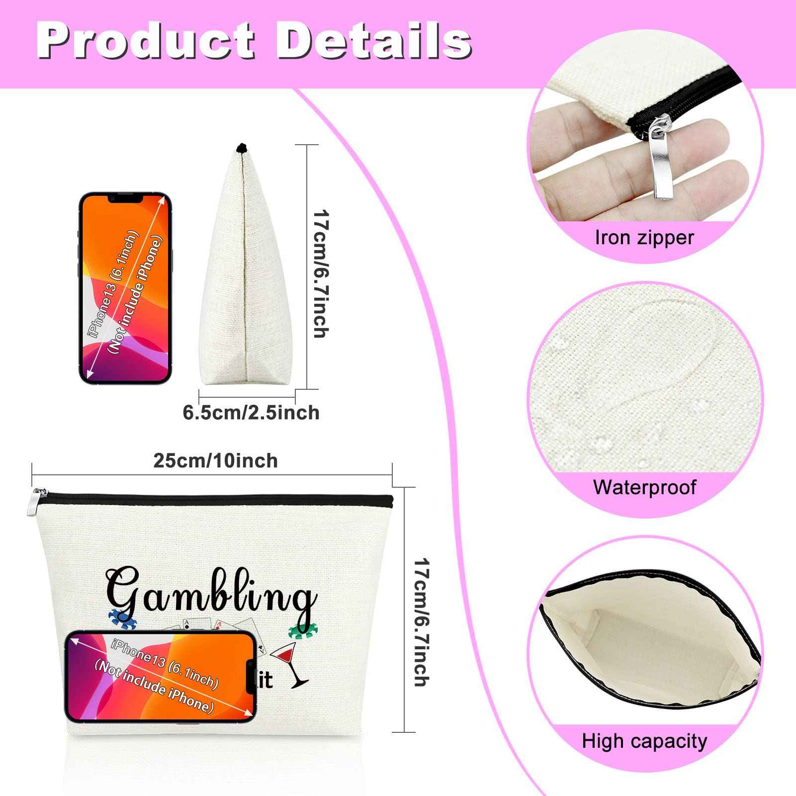 Mxrymvu 2PCS Casino Lovers Gift Makeup Bag Gambler Gift for Women Lucky Casino Gambling Cosmetic Bag Christmas Birthday Retirement Present for Gambler Friends Mom Zipper Toiletry Pouch