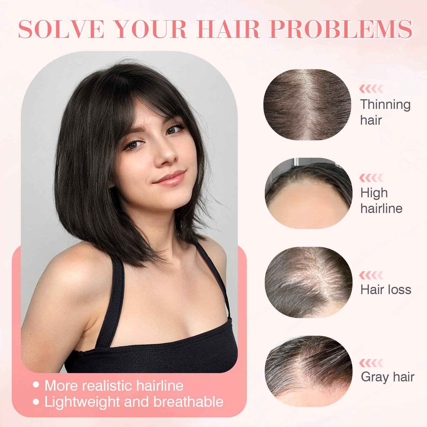 S-noilite Hair Toppers for Women Real Human Hair,Upgrade Base 360 3D Clip in Toppers for Women with Side Bangs HairPieces Clip on Bangs(Natural Black,11inch)