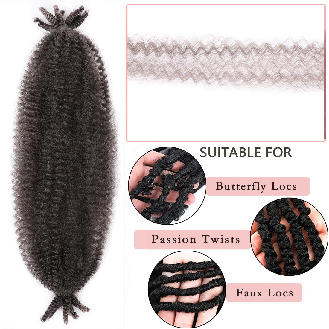 18 Inch Pre-Separated Springy Afro Twist Hair 8 Packs Black Pre-Fluffy Natural Curls are Perfect for Marley Crochet Hair Suitable for Black Women (4#, 18 Inch (Pack of 8))