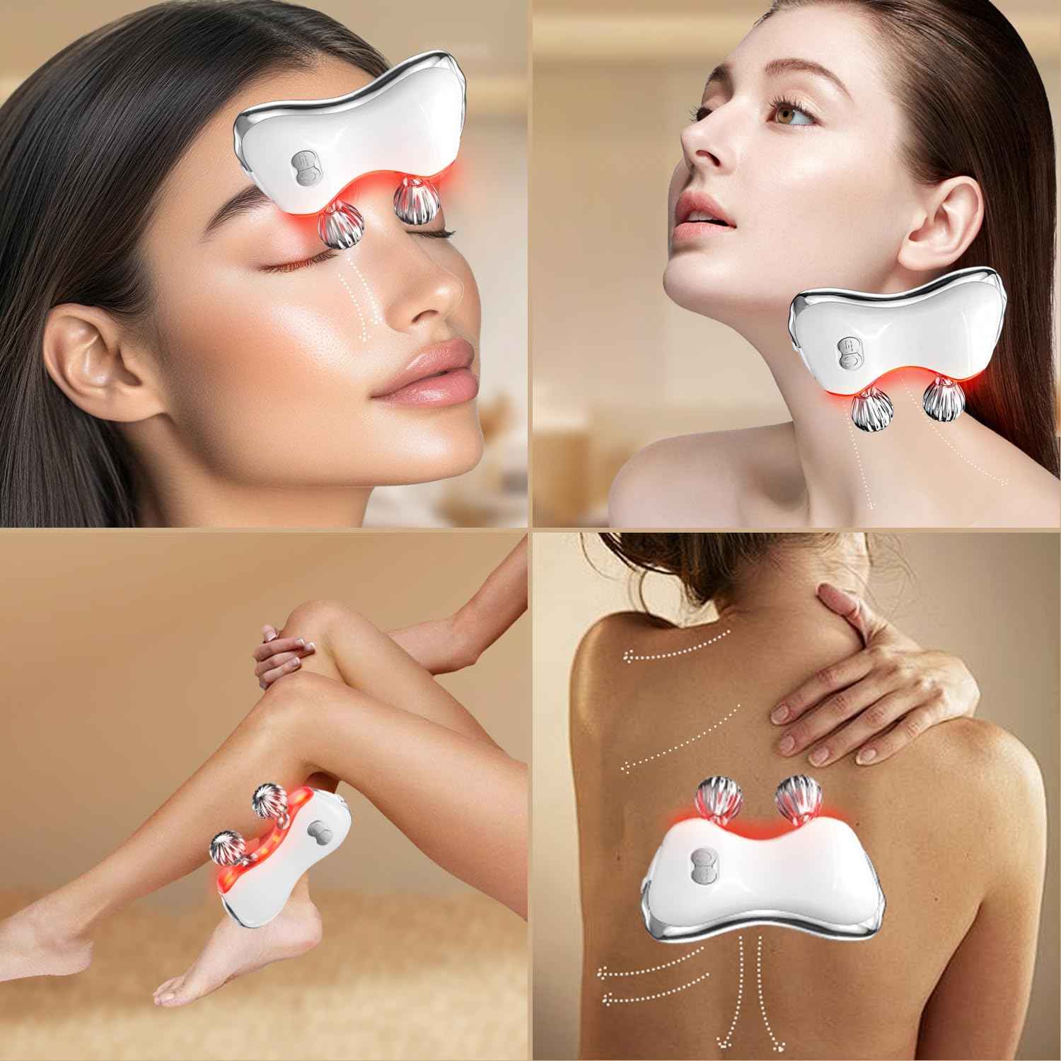 Electric Gua Sha Facial Tools, Facial & Body Massager Tools with Heat and Vibration, MEBAO 5 LED Lights Gua Sha Device with 2 Metal Roller for Eyes, Neck, Face