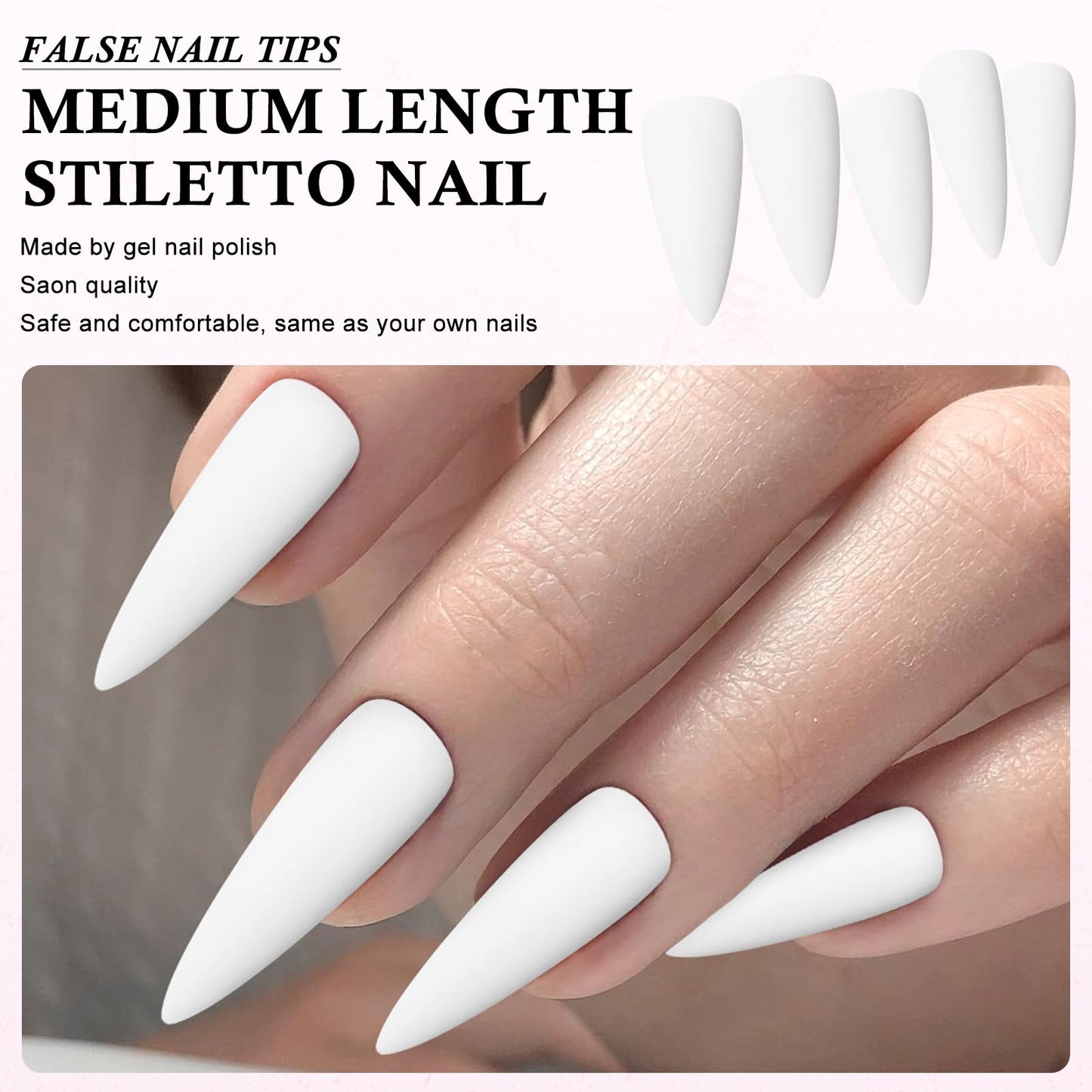 Bellelfin 120pcs Long Press on Nails Stiletto Nails Press on Full Cover Matte Fake Nails Pure Colored Stiletto False Nail Acrylic Glue on Nails for Women Girls,White Nails