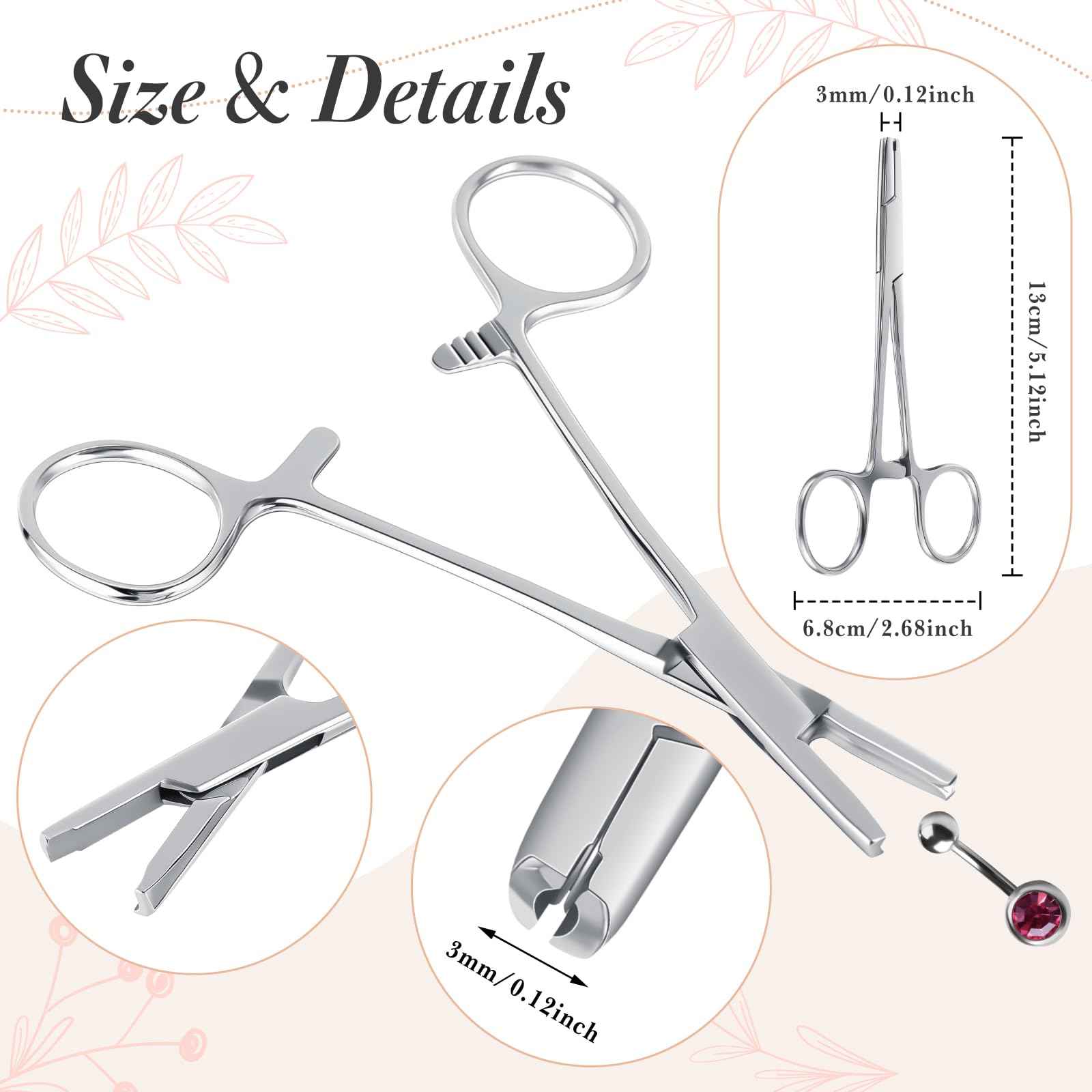 Mysora 4 Pcs Piercing Ball Grabber Tool 3mm Piercing Barbell Clamps Tool for Changing Jewelry Stainless Steel Forceps Locking Tweezers Clamps Kit for Nose Ear Lip Tongue Ball Screw Removal (Extended)