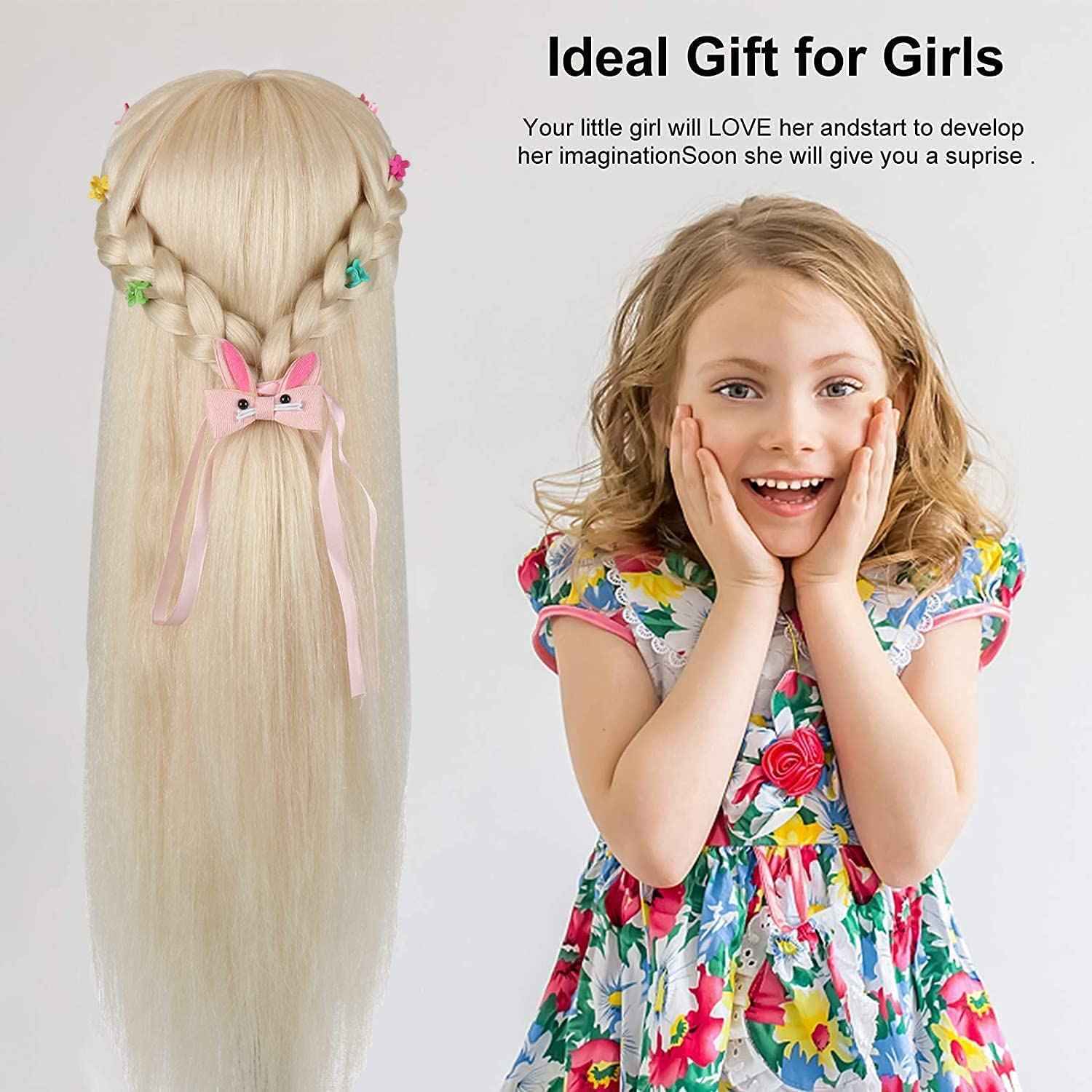 Beauty Star Mannequin Head with 80% Real Human Hair, Doll Head for Hair Styling, Cosmetology Training Manikin Practice Head with Clamp Stand and Braiding Kit (Suitable for Straightening, Curling)