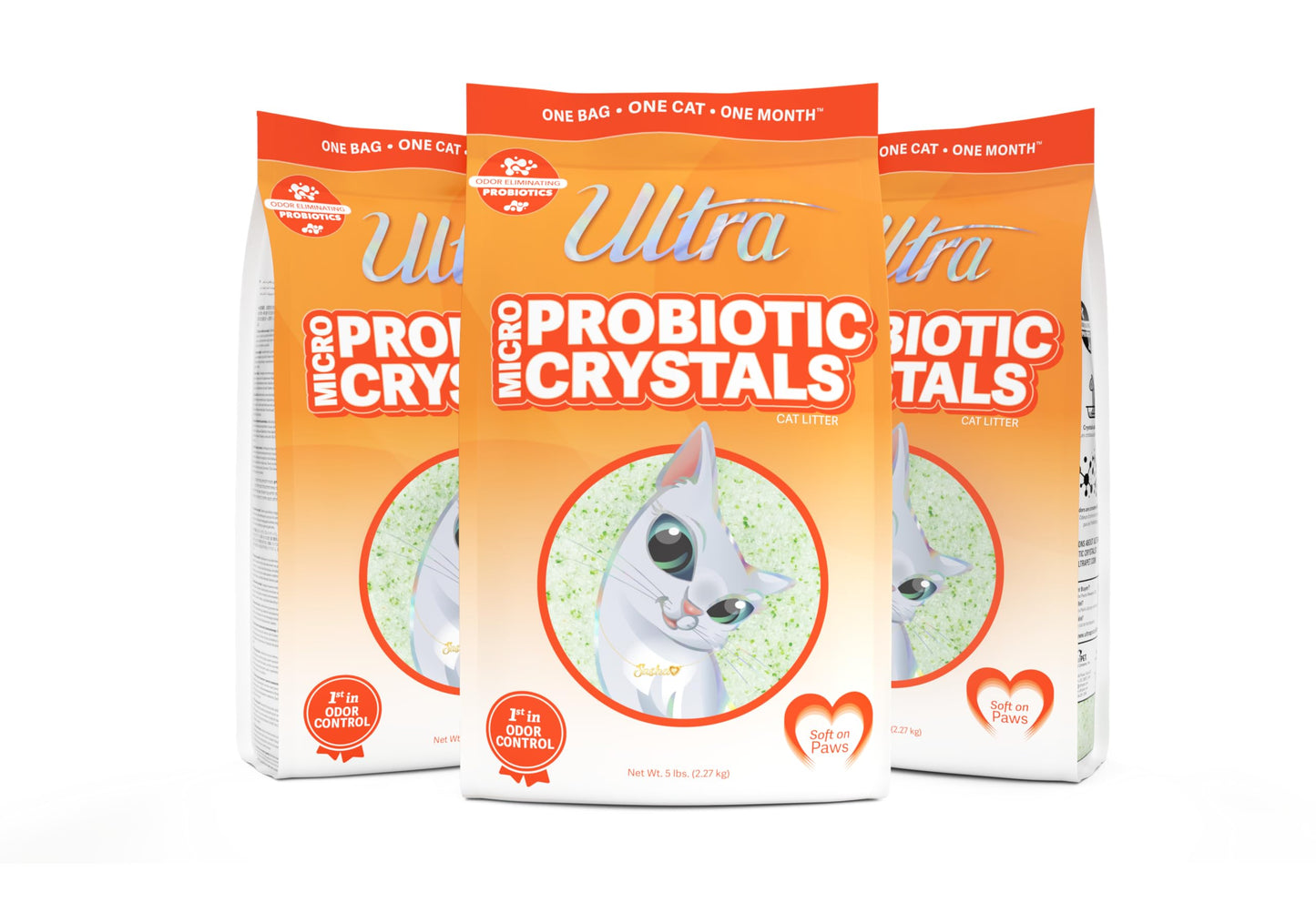 New Ultra Probiotic Micro Crystals Premium Cat Litter - 99.9% Dust Free, Soft on Paws, Fragrance Free - 15 Lbs. Total (3pk of 5 Lbs.)