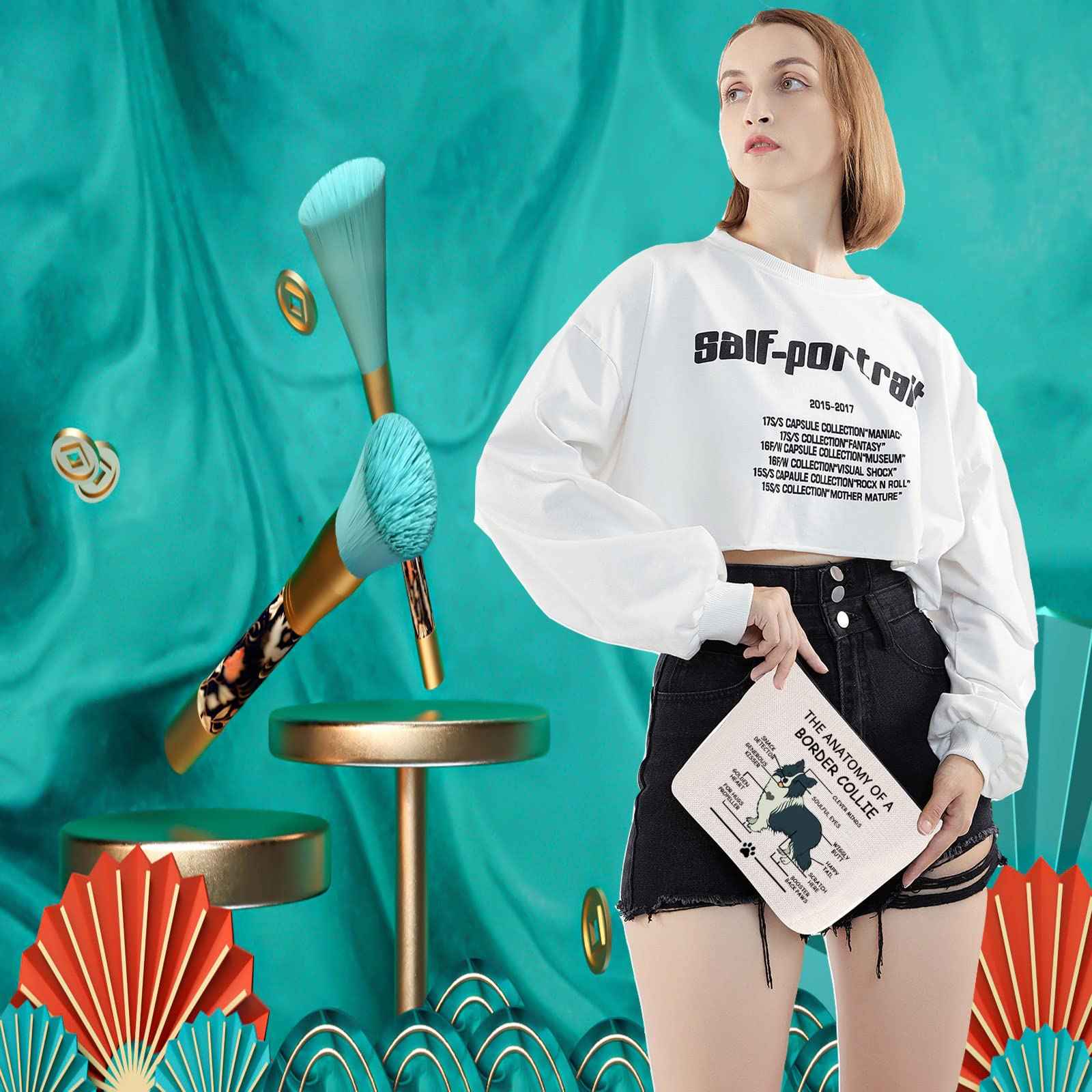 LEVLO Border Collie Lovers Cosmetic Bag - Travel Toiletry Bag - Makeup Pouch - Adult Unisex - Cartoon Pattern - Zipper Closure