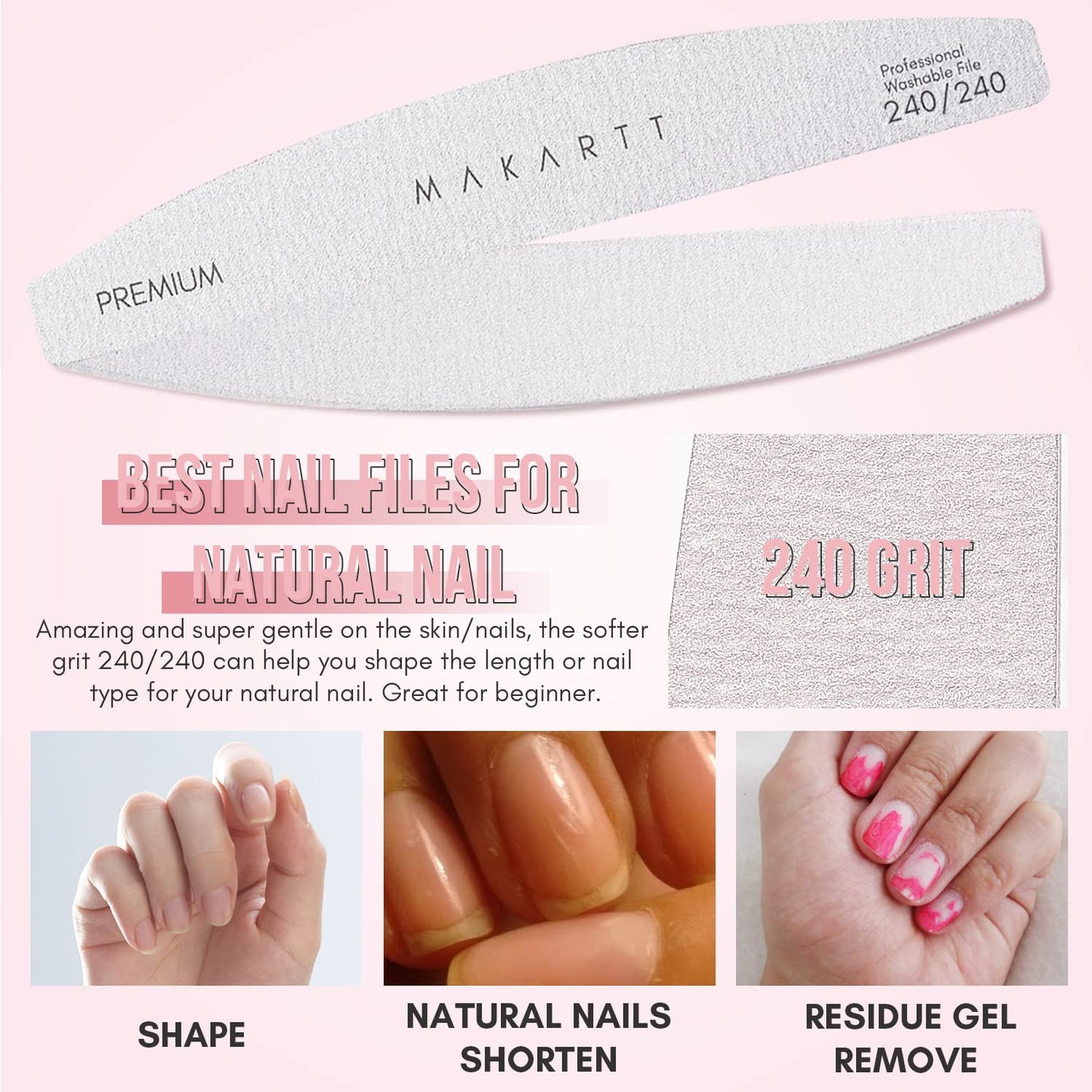 Makartt Nail File 240 240 Grit Zebra Nail File for Natural Nails Gel Polish Dip Powder Shaping Emery Boards for Nails Doubled Sides Washable 10 Nail File Kit Nail Art Manicure Pedicure Tools