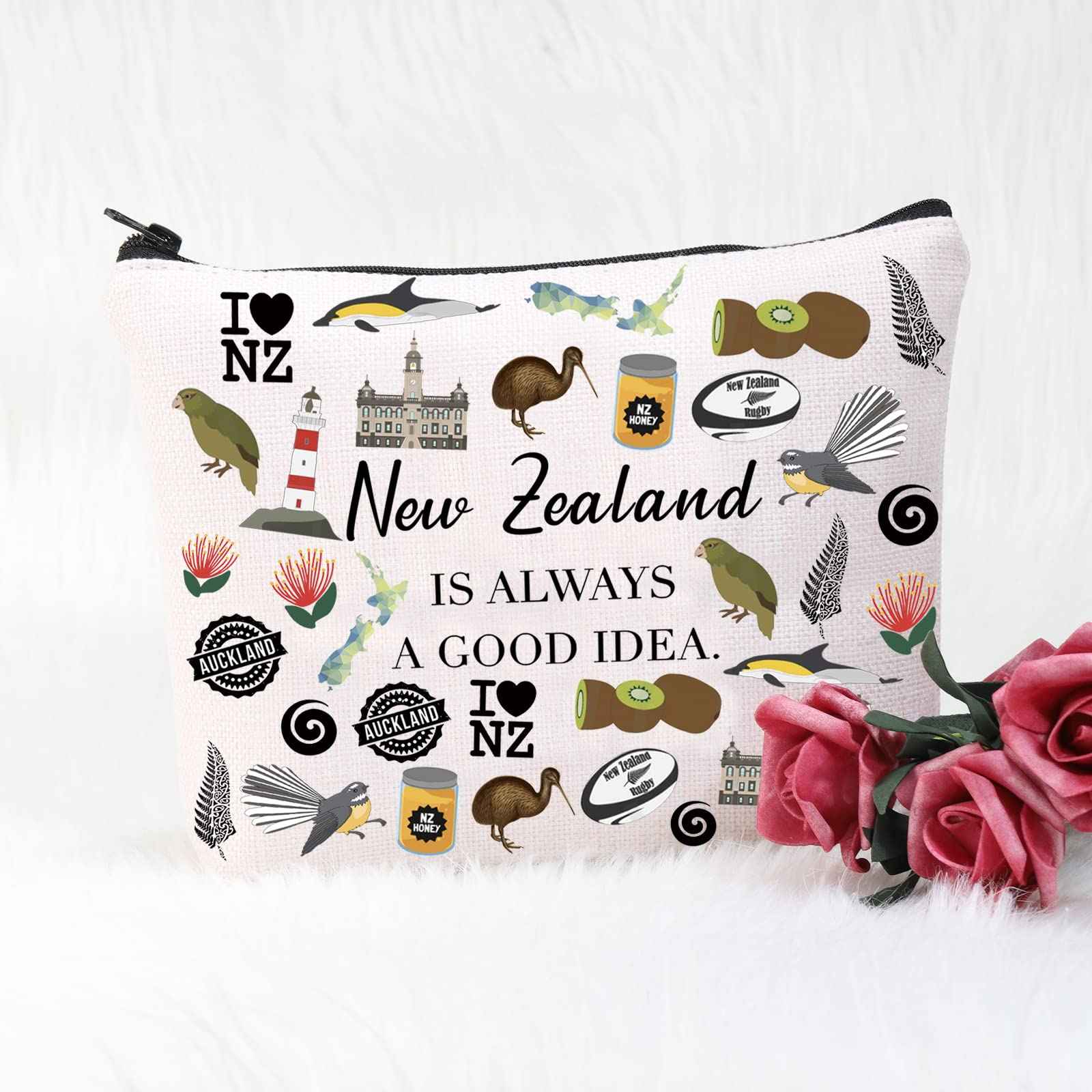 POFULL New Zealand Inspired Gift New Zealand Is Always A Good Idea Cosmetic Bag New Zealand Lover Gift (New Zealand Is Always Cosmetic Bag)