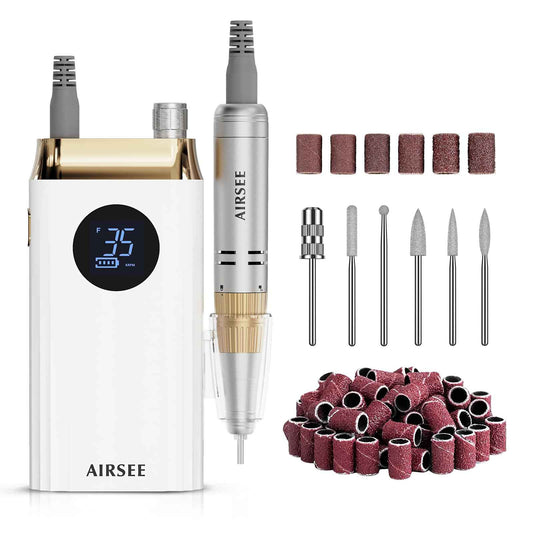 AIRSEE Professional Portable Nail Drill 35000RPM,Rechargeable Cordless Nail Drill for Manicure Salon Home, Eletric Nali E File for Acrylic Nails Gel Polishing Removing, EW4 White
