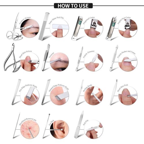 AUSBANNER Germany Professional Nail Clipper Set Fingernail and Toenail Clippers, Manicure and Pedicure Set - 15 Piece Stainless Steel Grooming Set, Nail Care Tools with Deluxe Travel Case