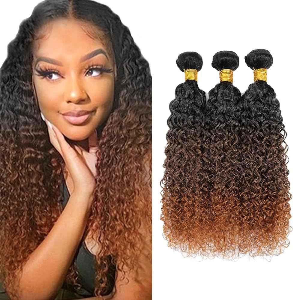 24 26 28 inch Natural Black Kinky Curly Bundles #4 Brown Human Hair Bundles Ombre 1b/4/30 Color Brazilian Remy Dark Brown Bundle